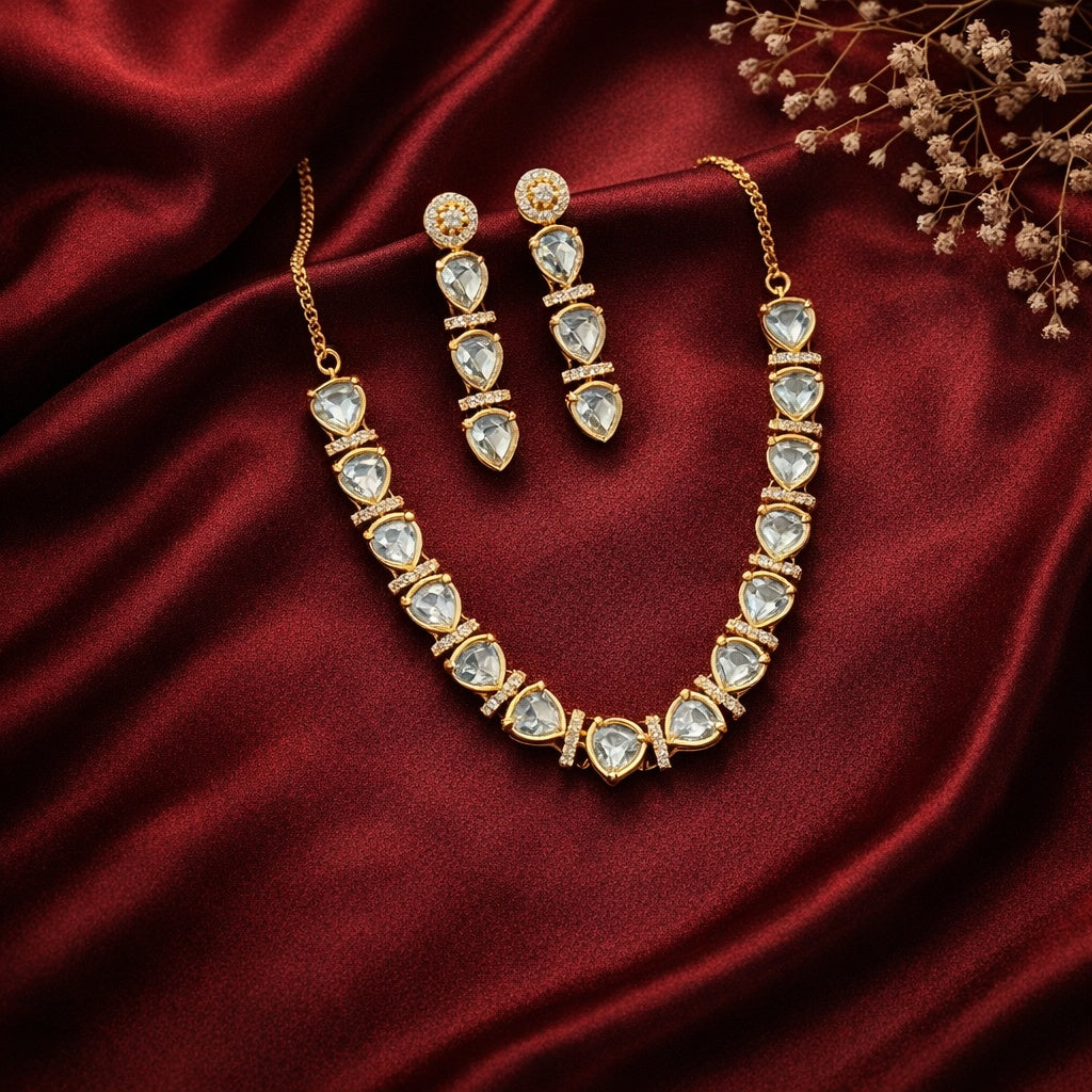 Gold Plated Short Mossanite Necklace Set
