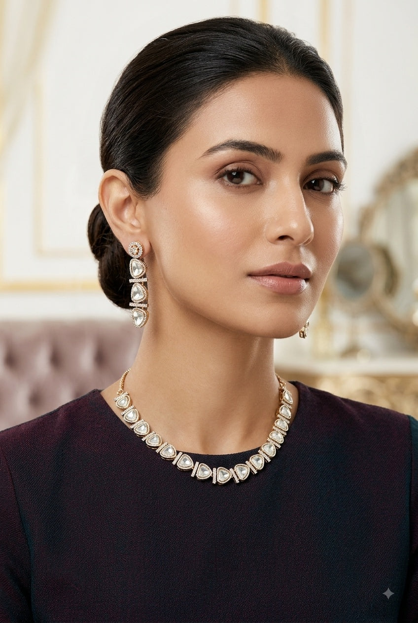 Gold Plated Short Mossanite Necklace Set