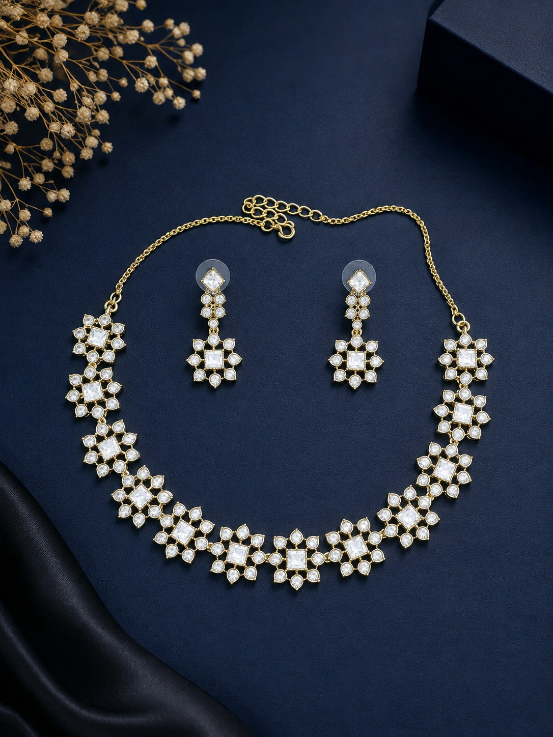 Gold Plated Short Mossanite Necklace Set
