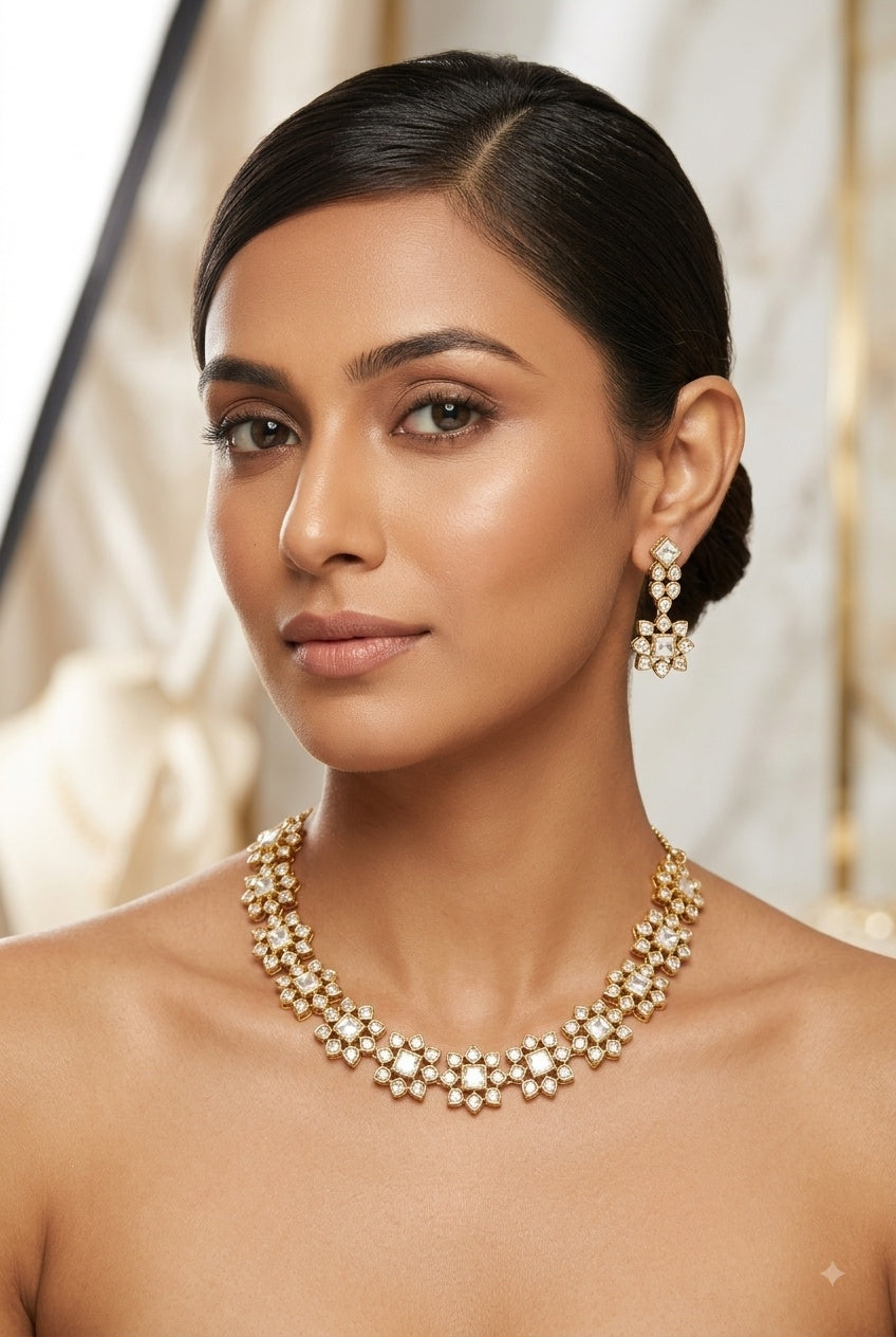 Gold Plated Short Mossanite Necklace Set