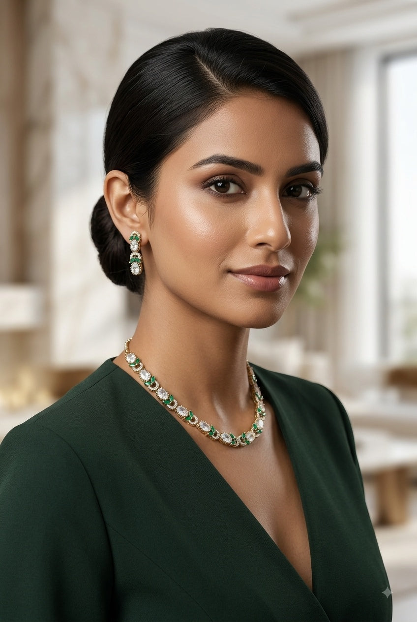 Gold Plated Short Mossanite Necklace Set