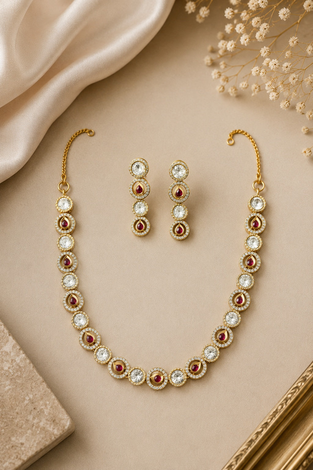 Gold Plated Short Mossanite Necklace Set