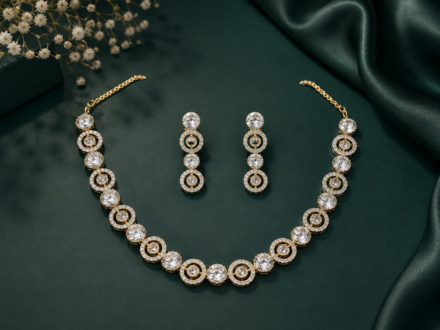 Gold Plated Short Mossanite Necklace Set