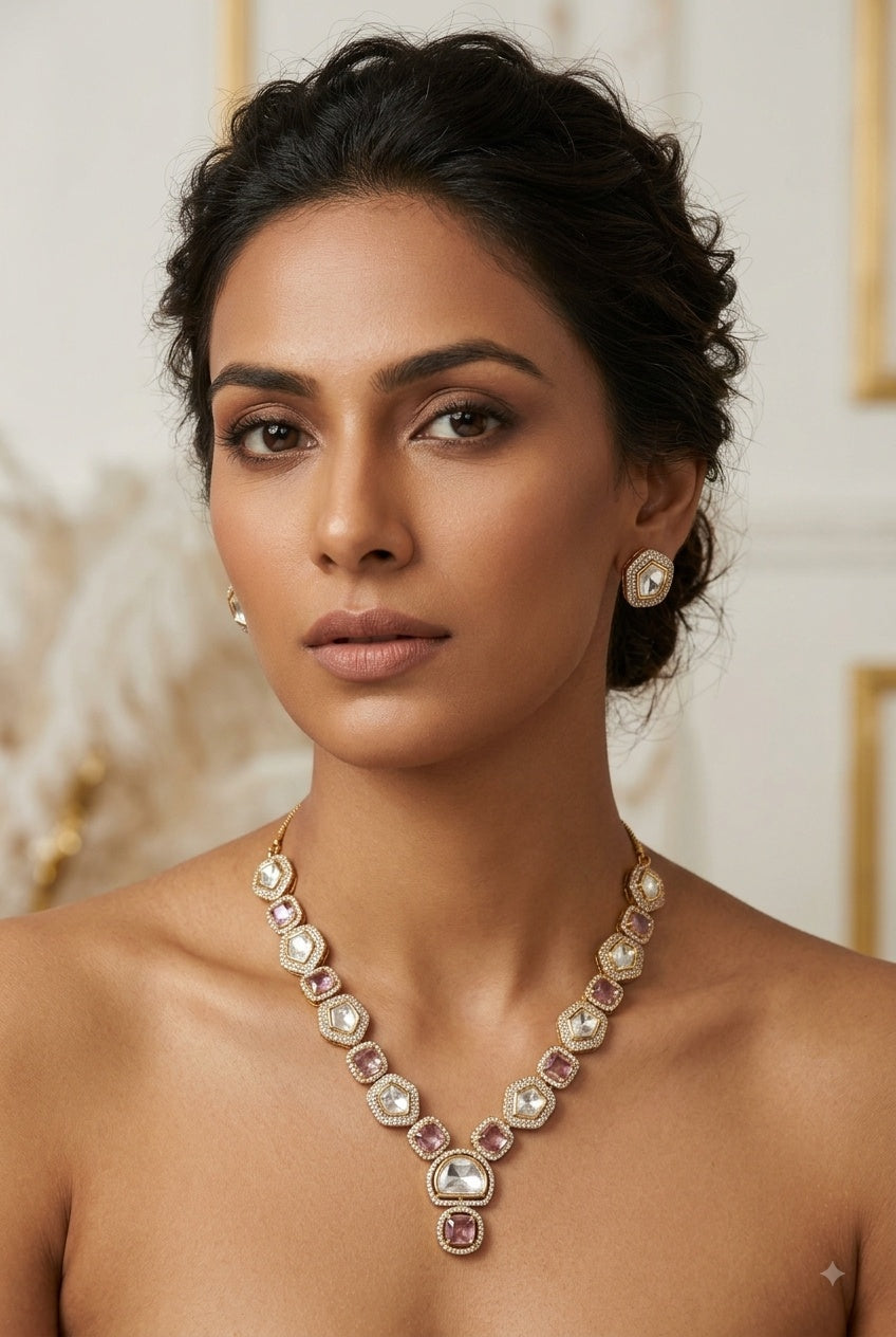 Gold plated Medium AC Kundan Necklace