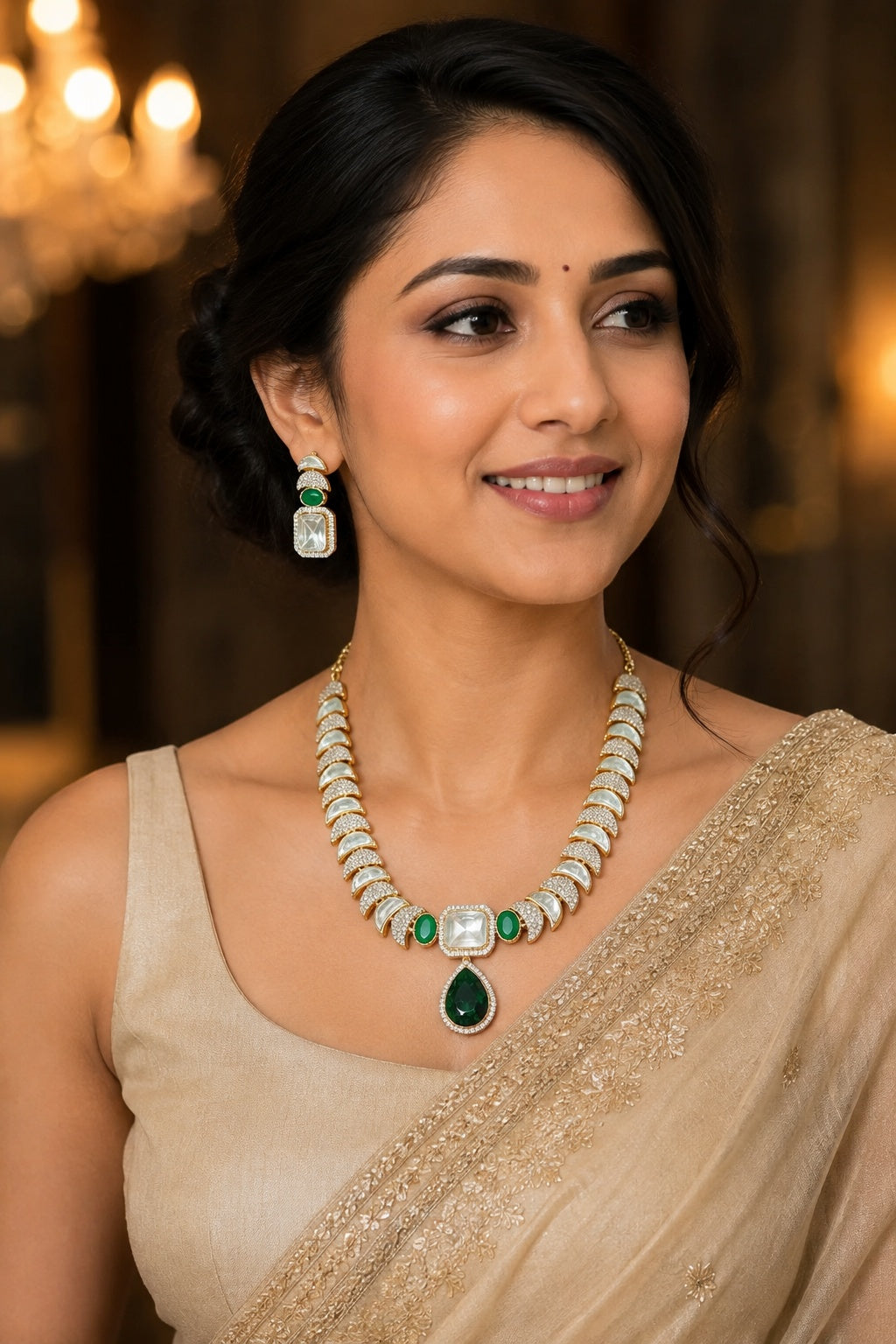 Gold plated AC Kundan Short Necklace