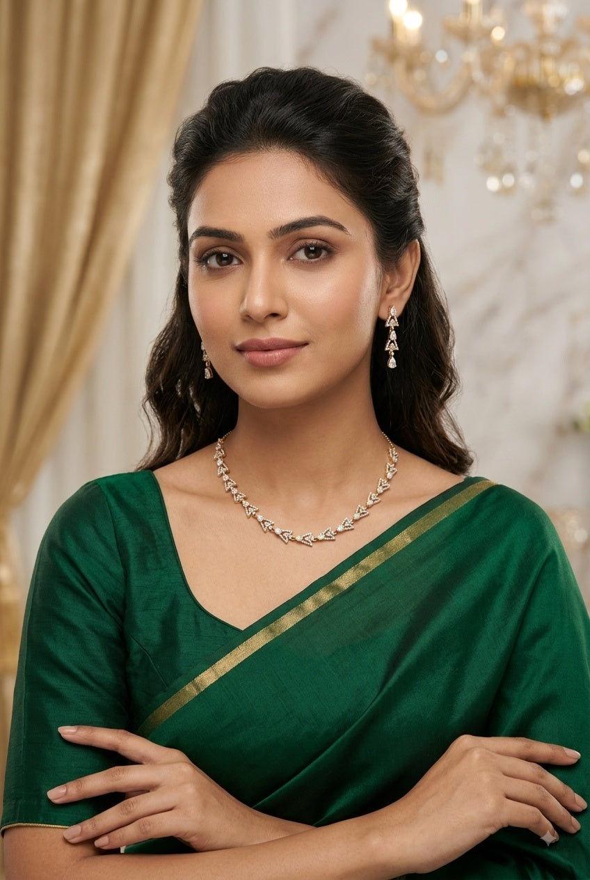 Gold Plated delicate CZ Necklace set