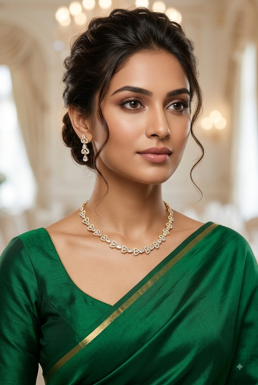 Mehendi Gold Plated delicate CZ Necklace Set