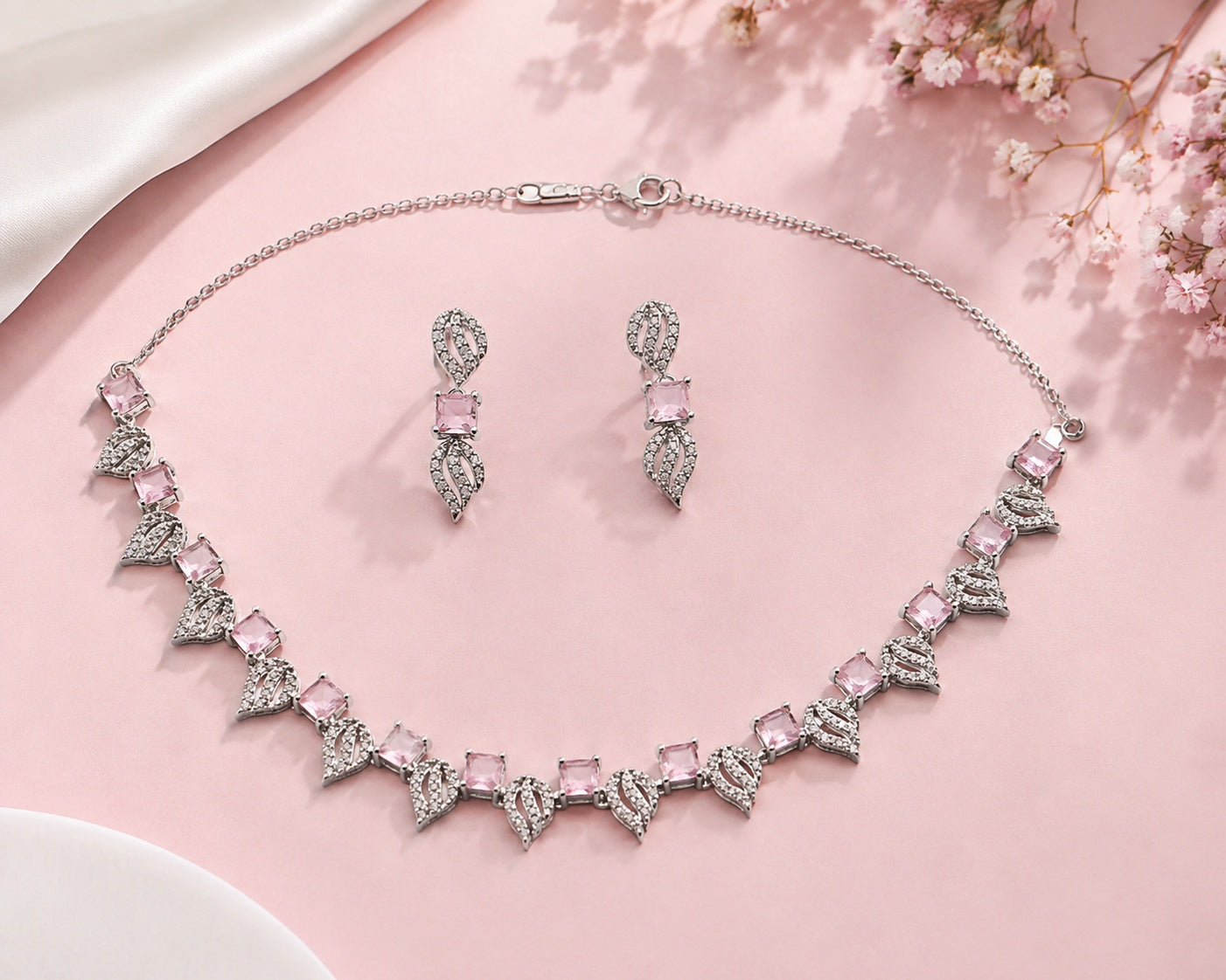 White Gold Plated AD Necklace Set