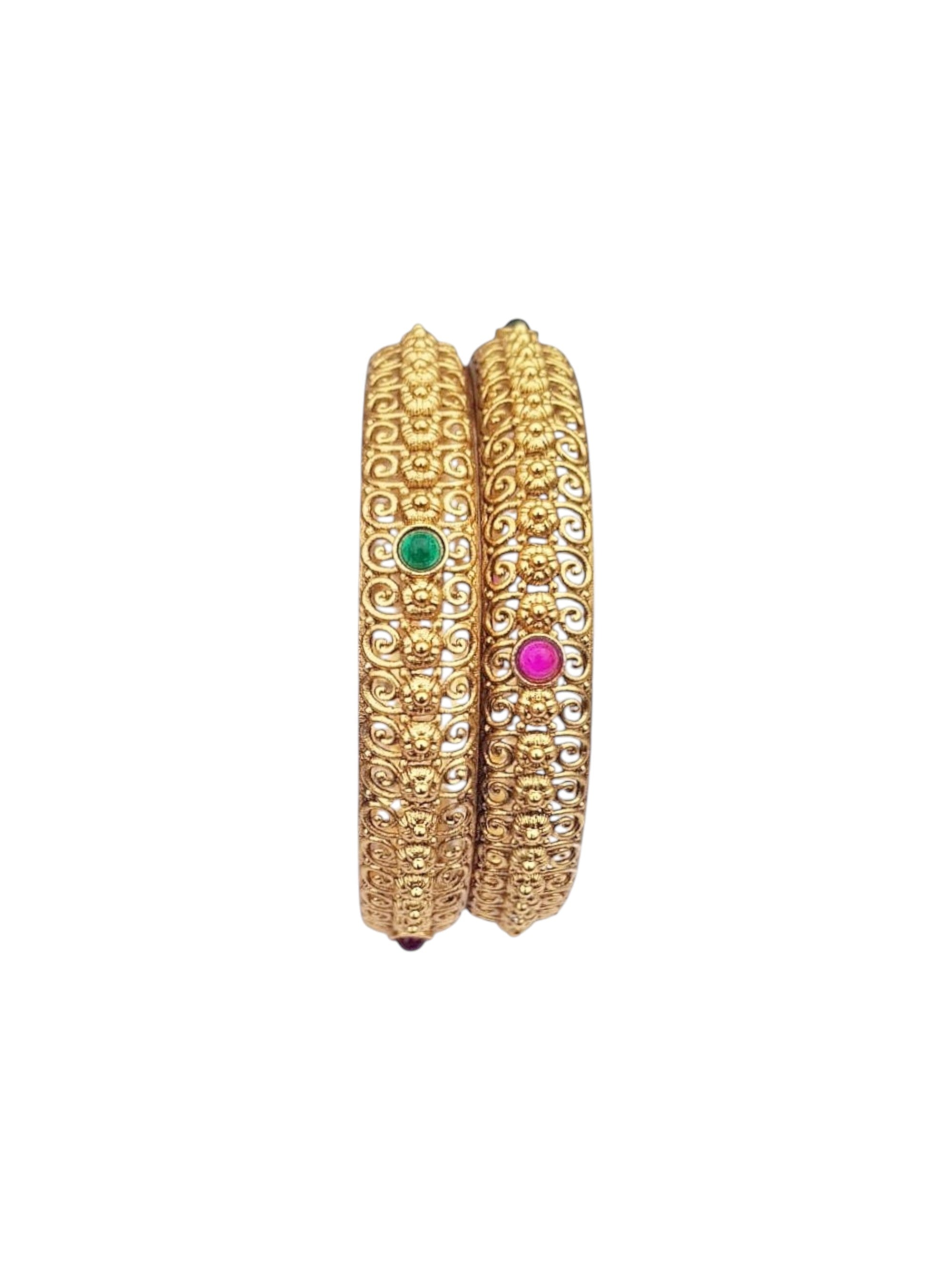 Multicolor Gold plated antique bangles set of 2 bangles
