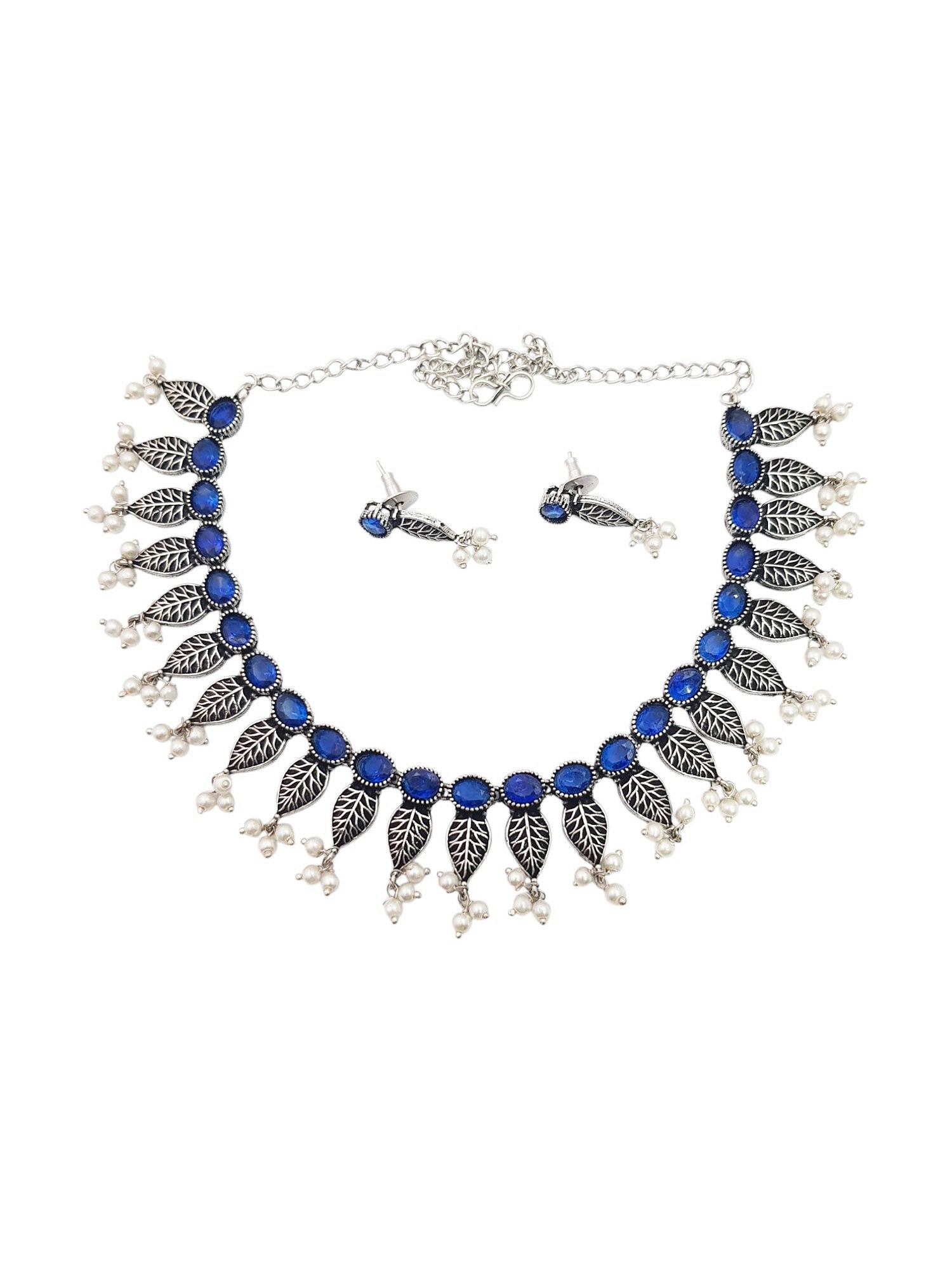German Silver Plated oxidised multicolour stone Necklace set