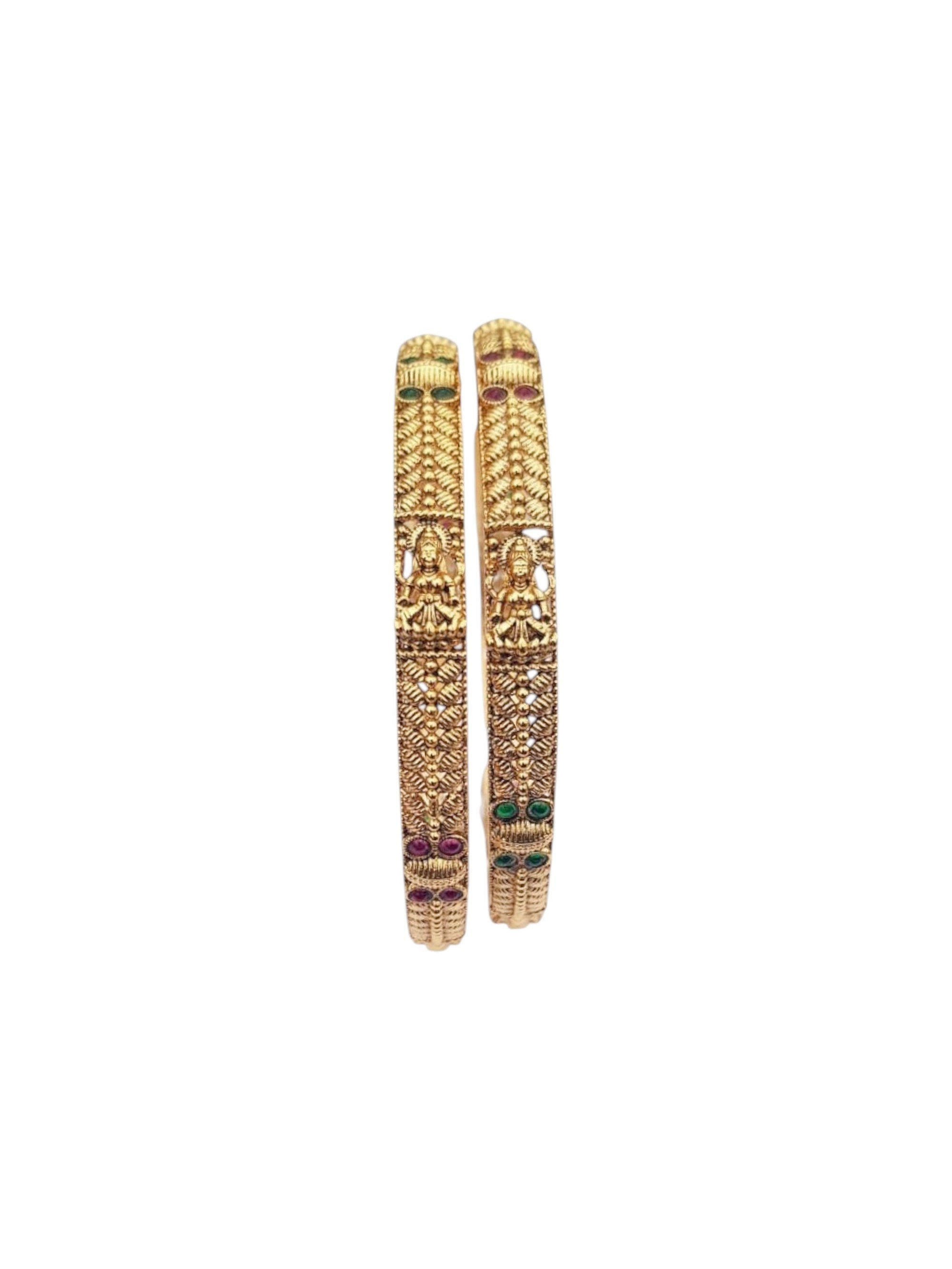Gold plated Antique bangle with multicolor stones Set of 2 bangles