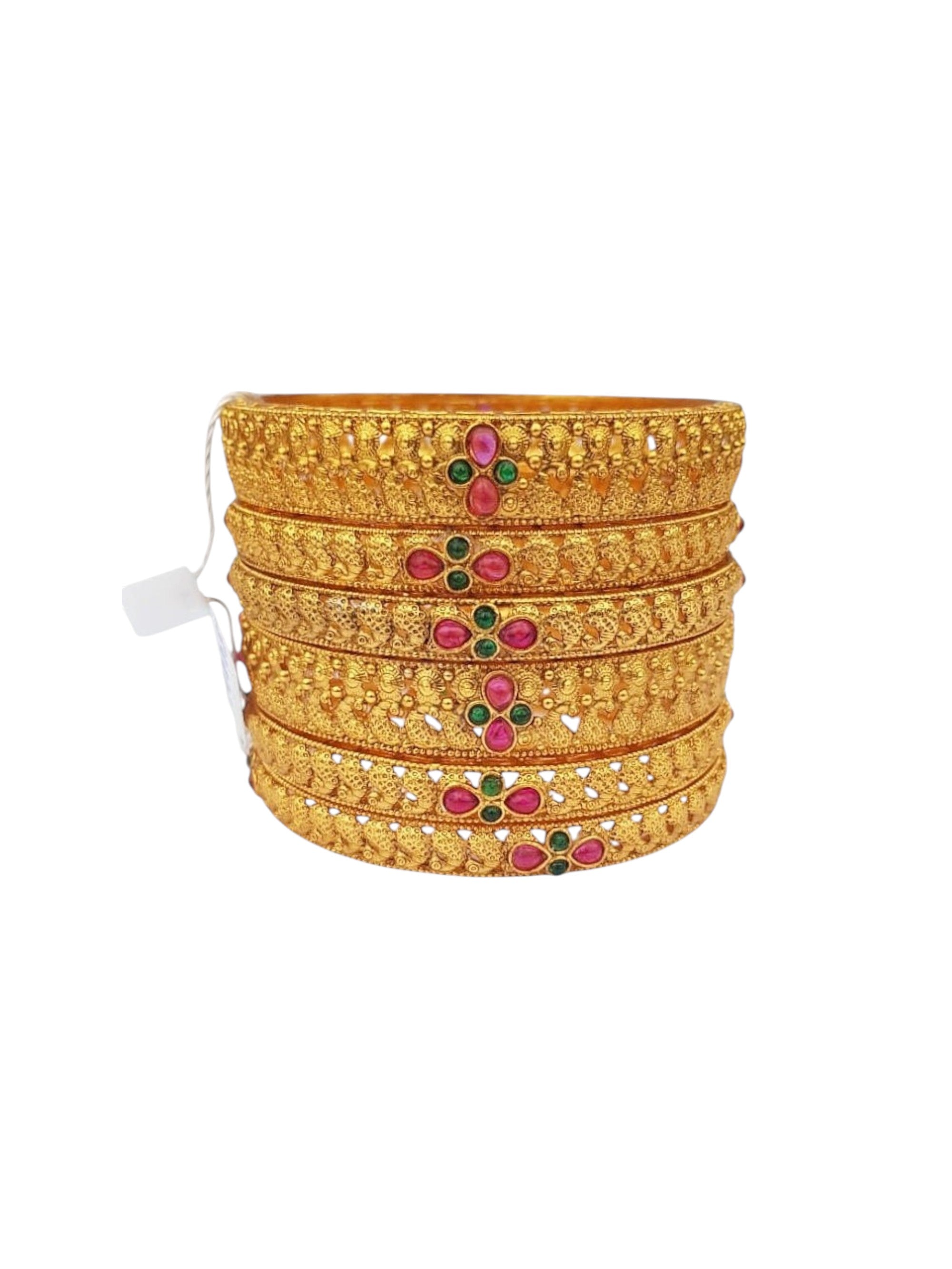 Multicolor Gold plated antique bangles set of 6 bangles  0825