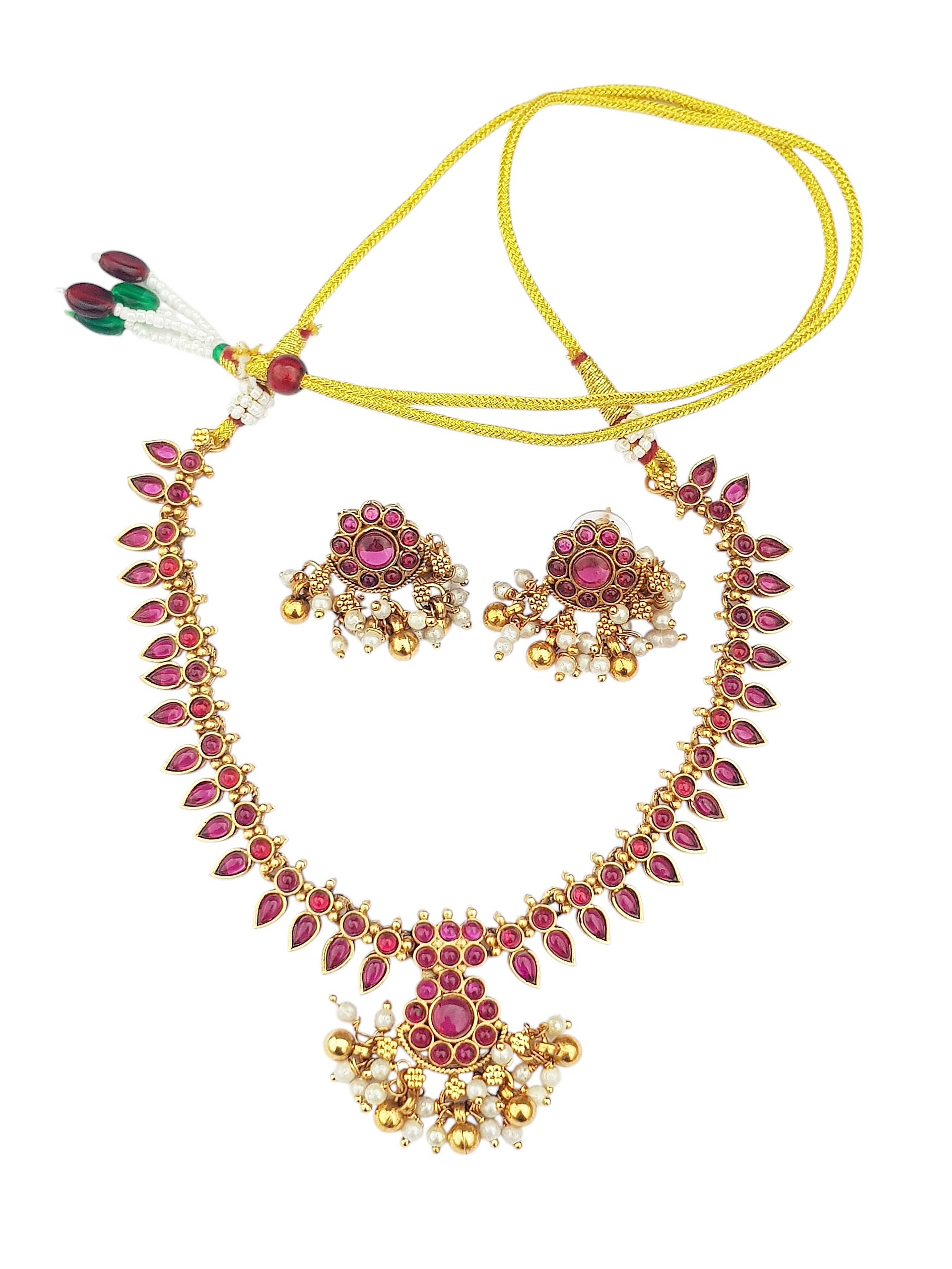 Premium Gold Plated Ruby Color short necklace Set