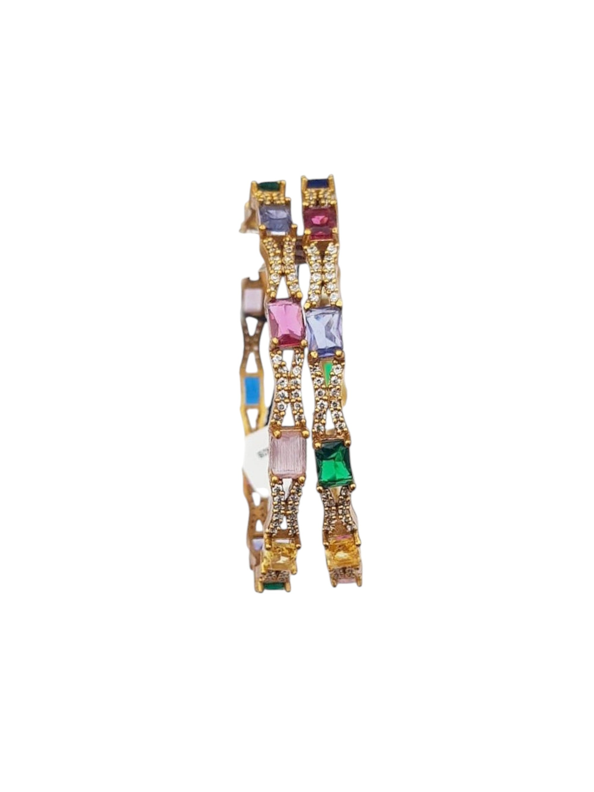 Gold Plated Multi colour cz stone Set of 2 bangles