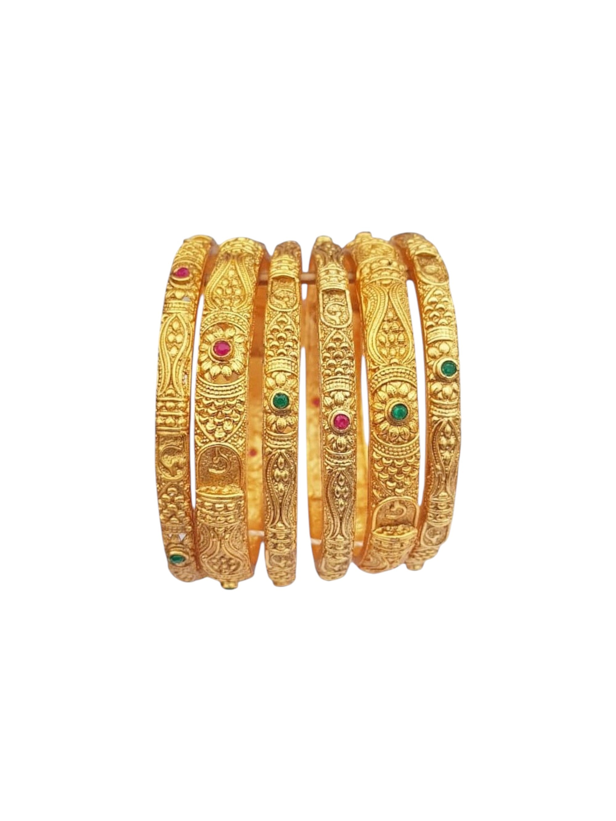 Multicolor Gold plated antique bangles set of 6 bangles  0825