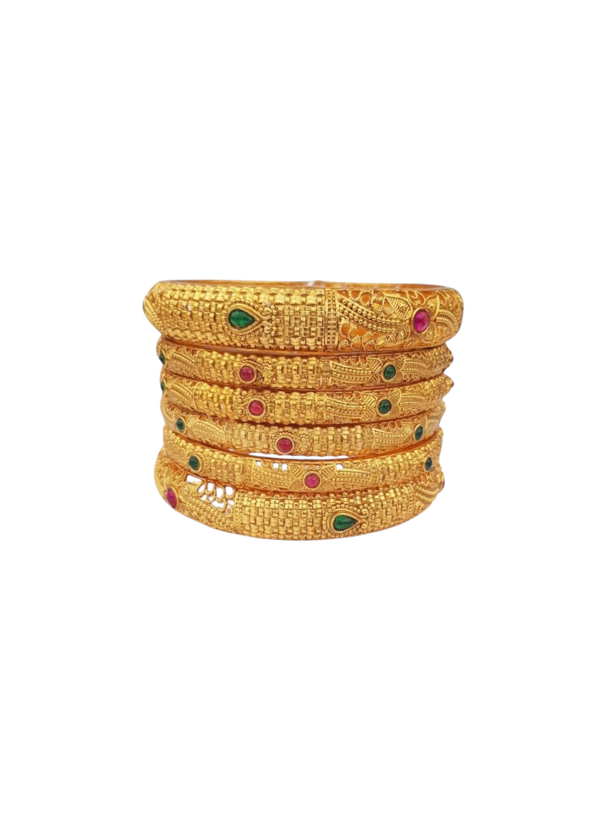 Multicolor Gold plated antique bangles set of 6 bangles  0825