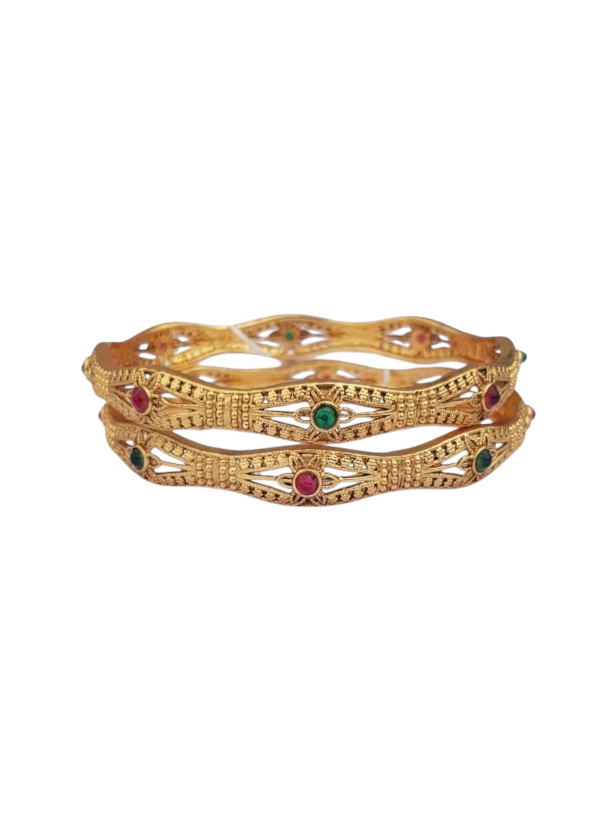 Multicolor Gold plated antique bangles set of 2 bangles  0825