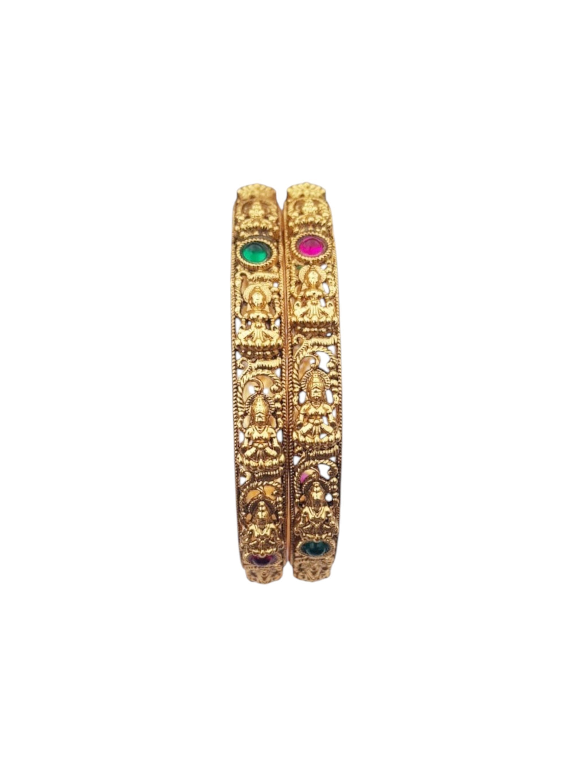 Multicolor Gold plated antique bangles set of 2 bangles