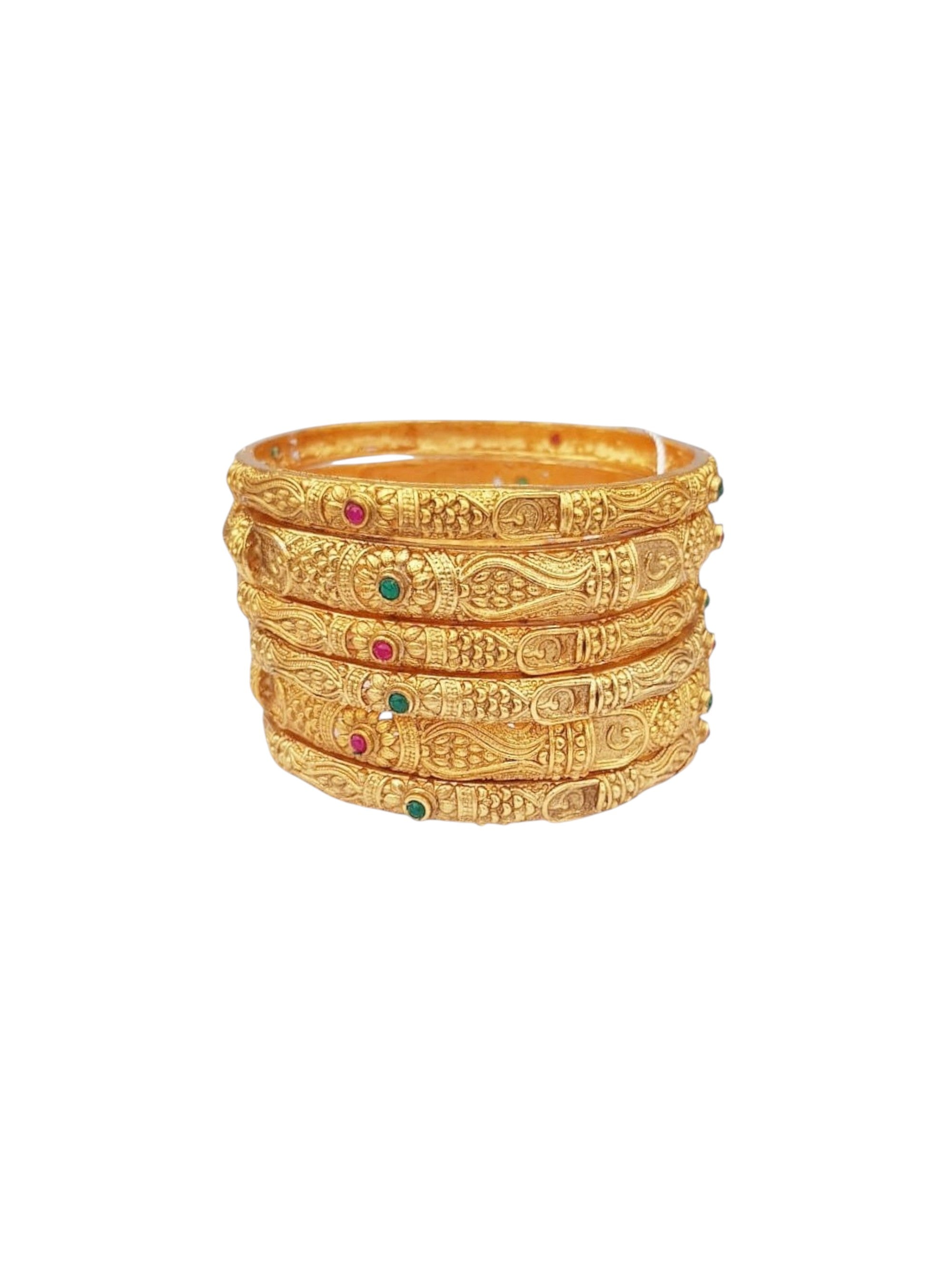 Multicolor Gold plated antique bangles set of 6 bangles  0825