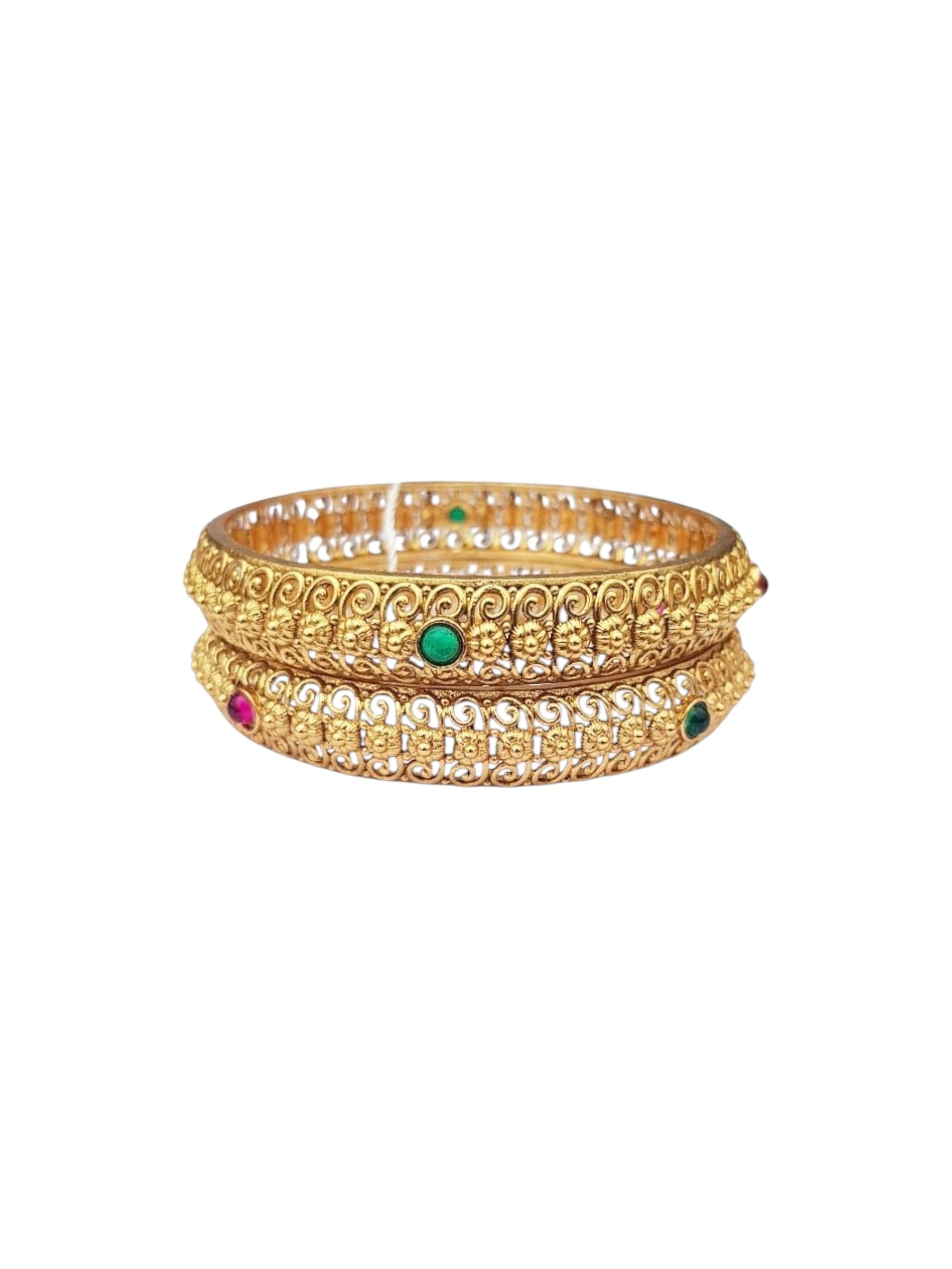 Multicolor Gold plated antique bangles set of 2 bangles
