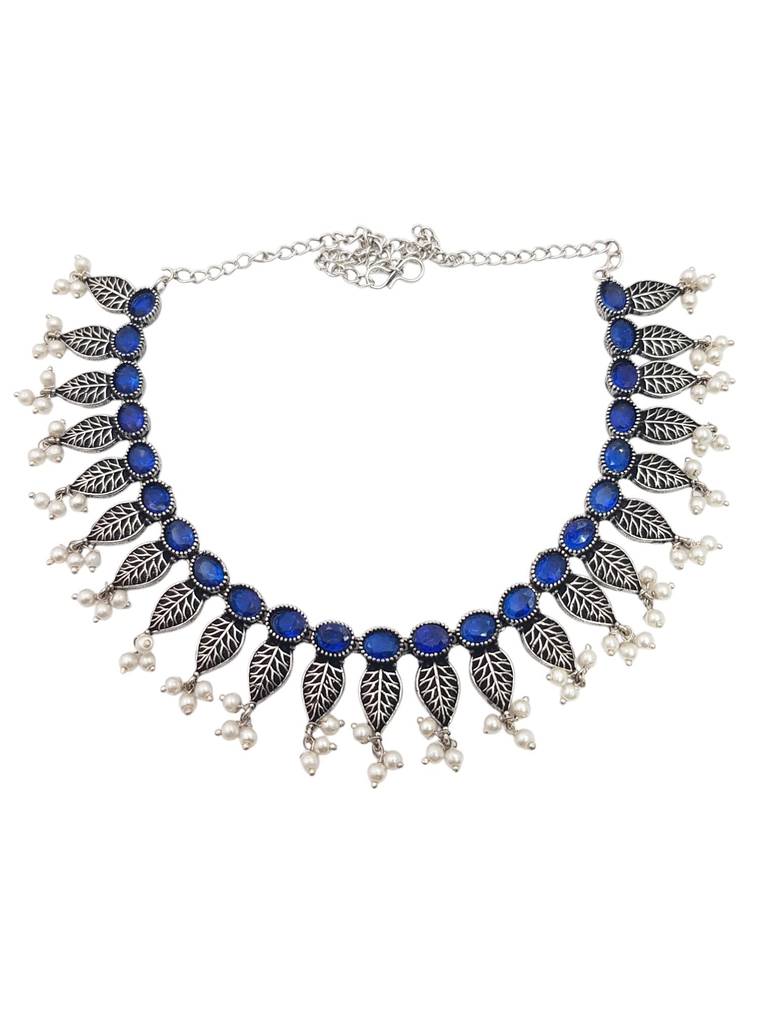 German Silver Plated oxidised multicolour stone Necklace set
