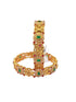 Gold plated Antique bangle with multicolor stones and pearl Set of 2 bangles