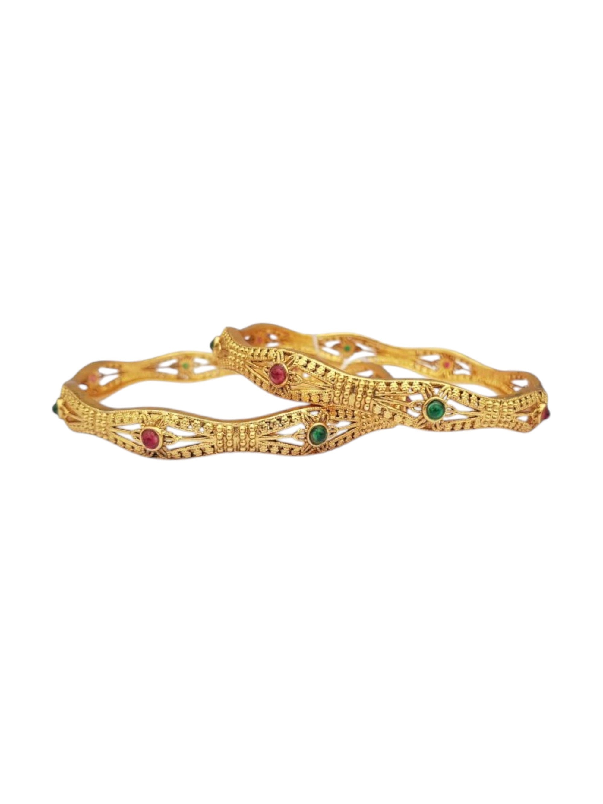 Multicolor Gold plated antique bangles set of 2 bangles  0825