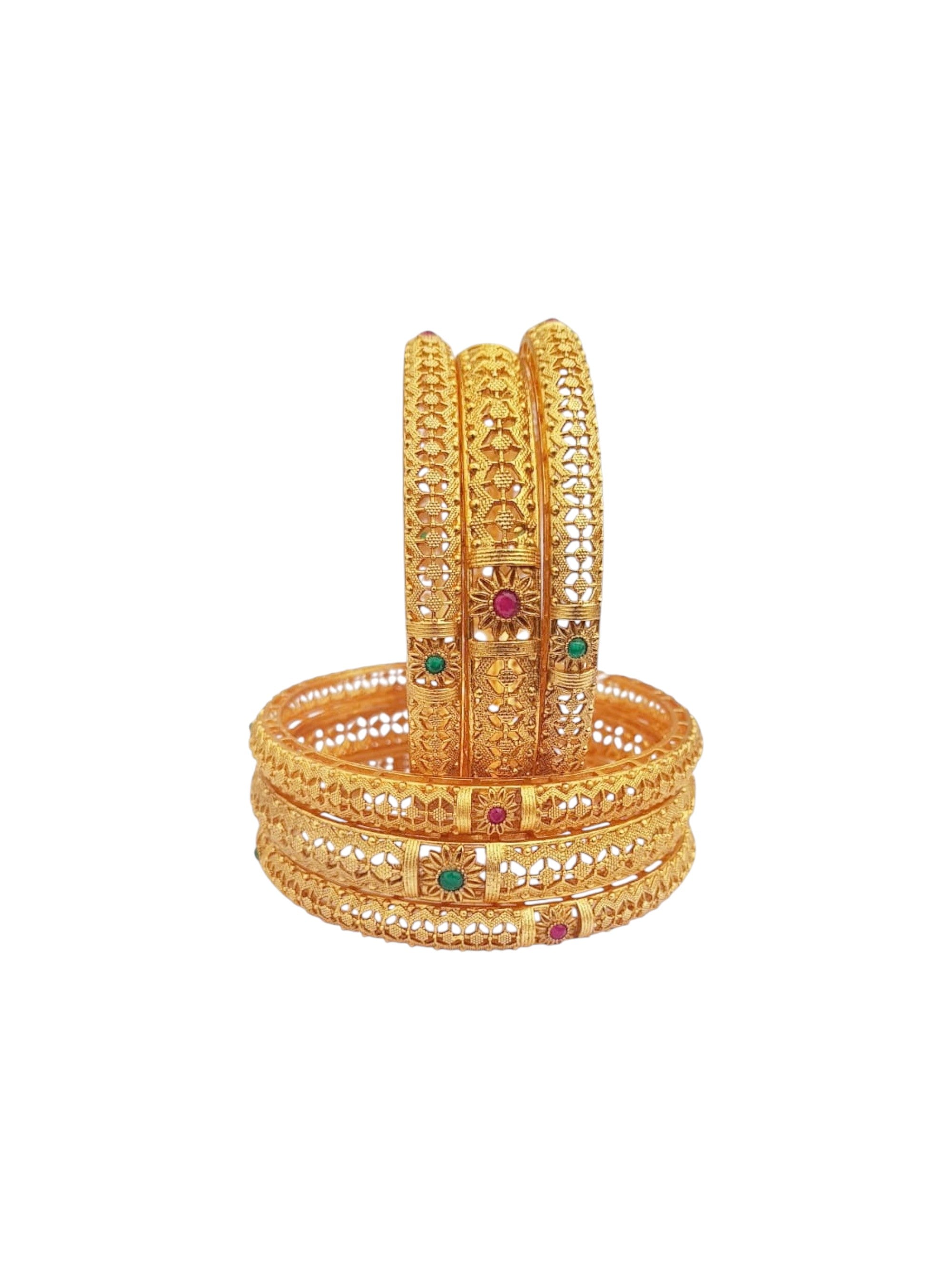 Multicolor Gold plated antique bangles set of 6 bangles  0825
