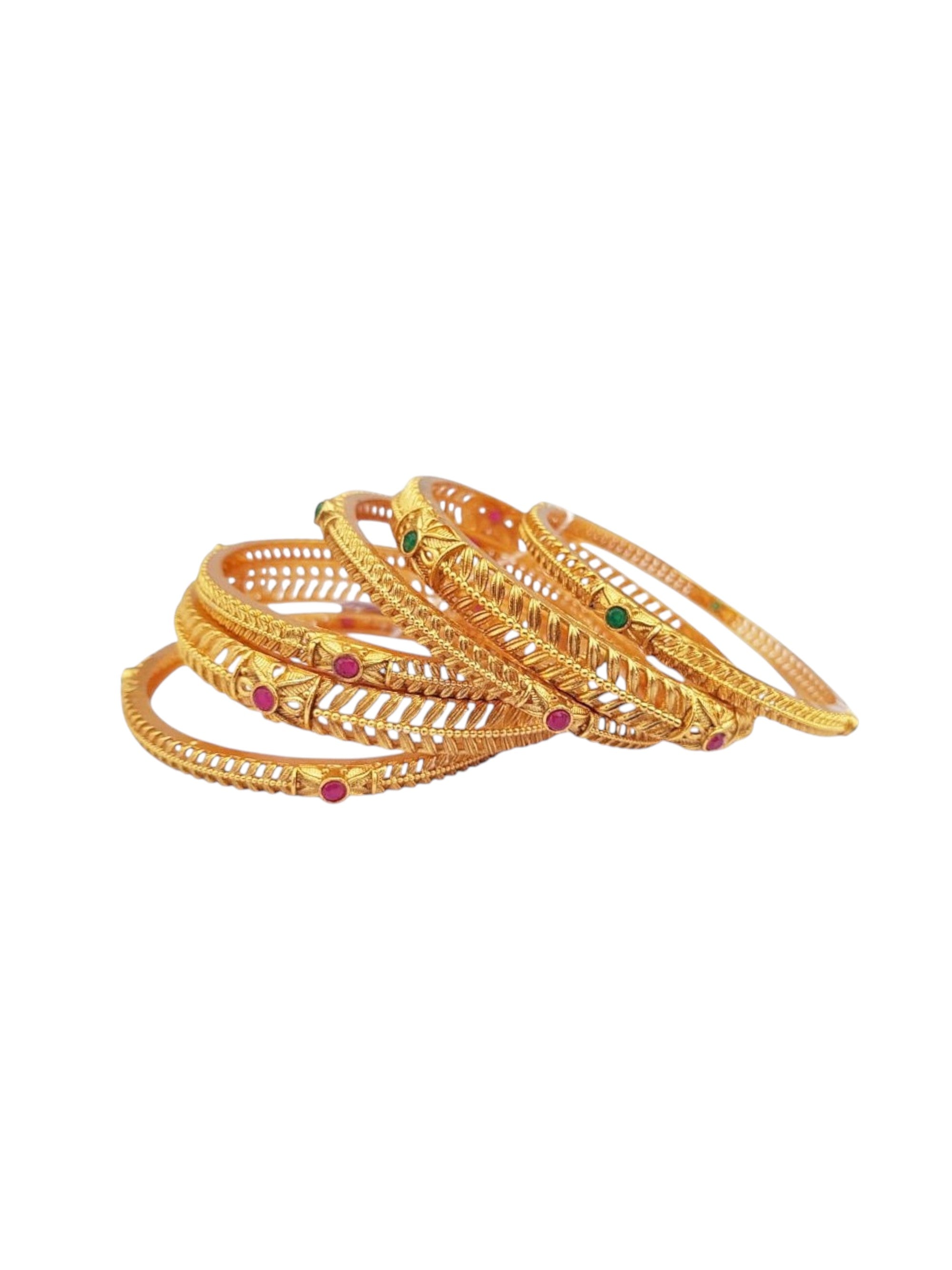 Multicolor Gold plated antique bangles set of 6 bangles  0825