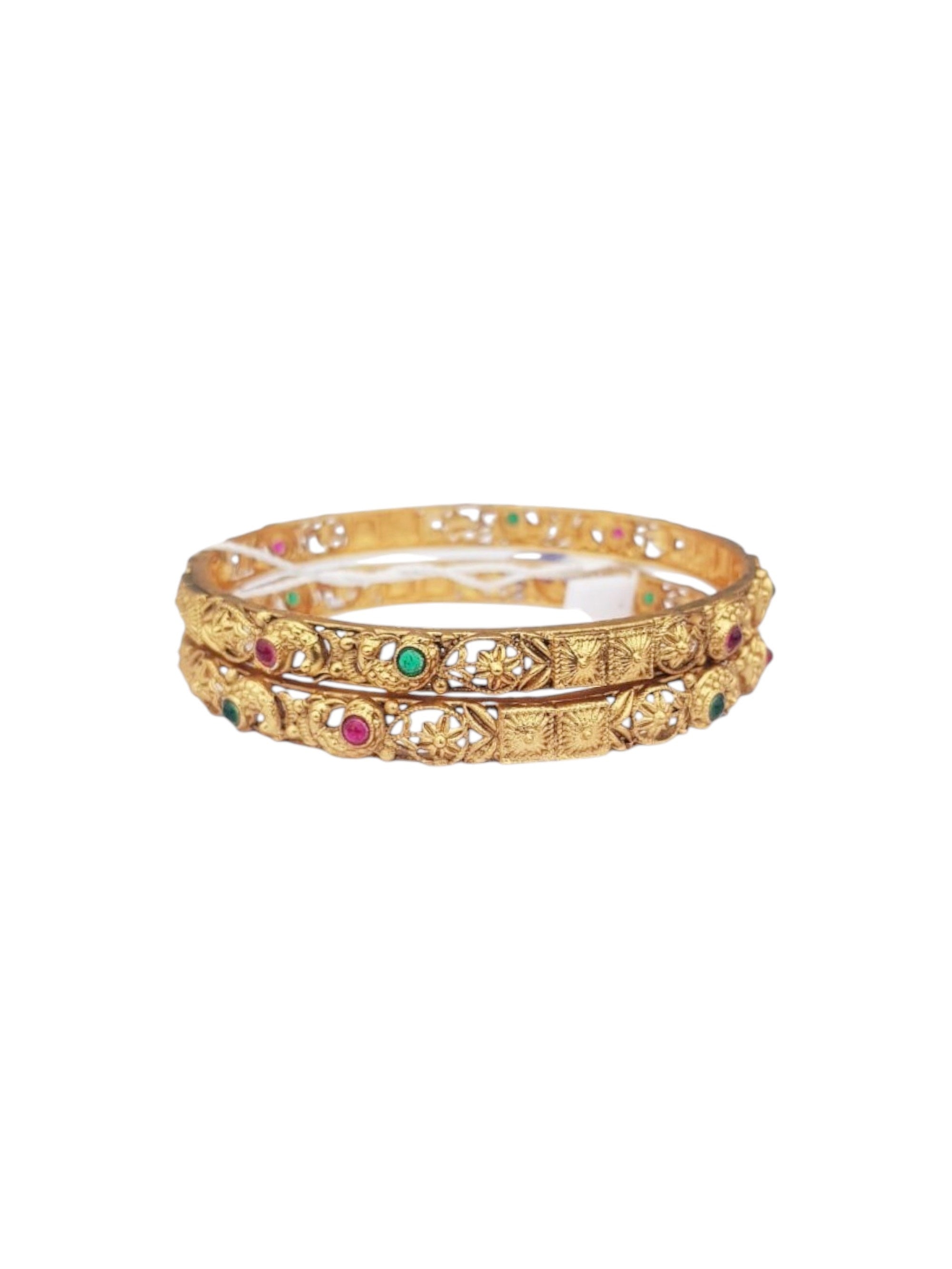 Multicolor Gold plated antique bangles set of 2 bangles  0825
