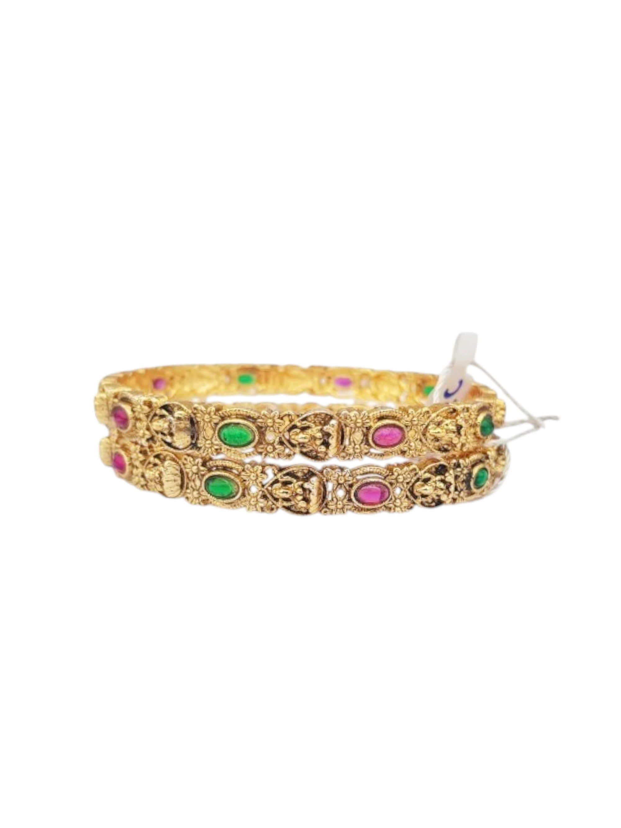 Gold plated Antique bangle with multicolor stones with Laxmi Set of 2 bangles
