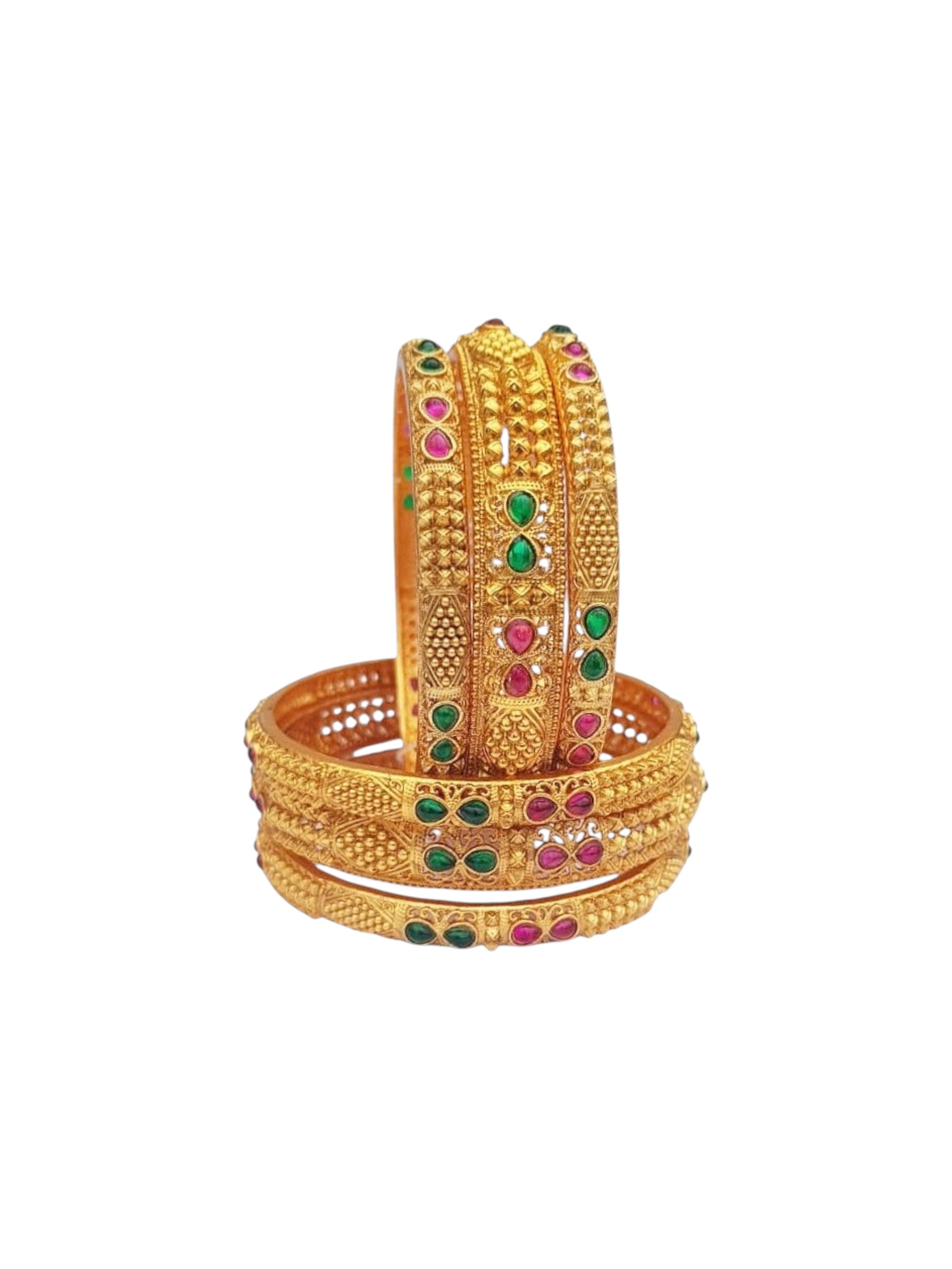 Multicolor Gold plated antique bangles set of 6 bangles  0825