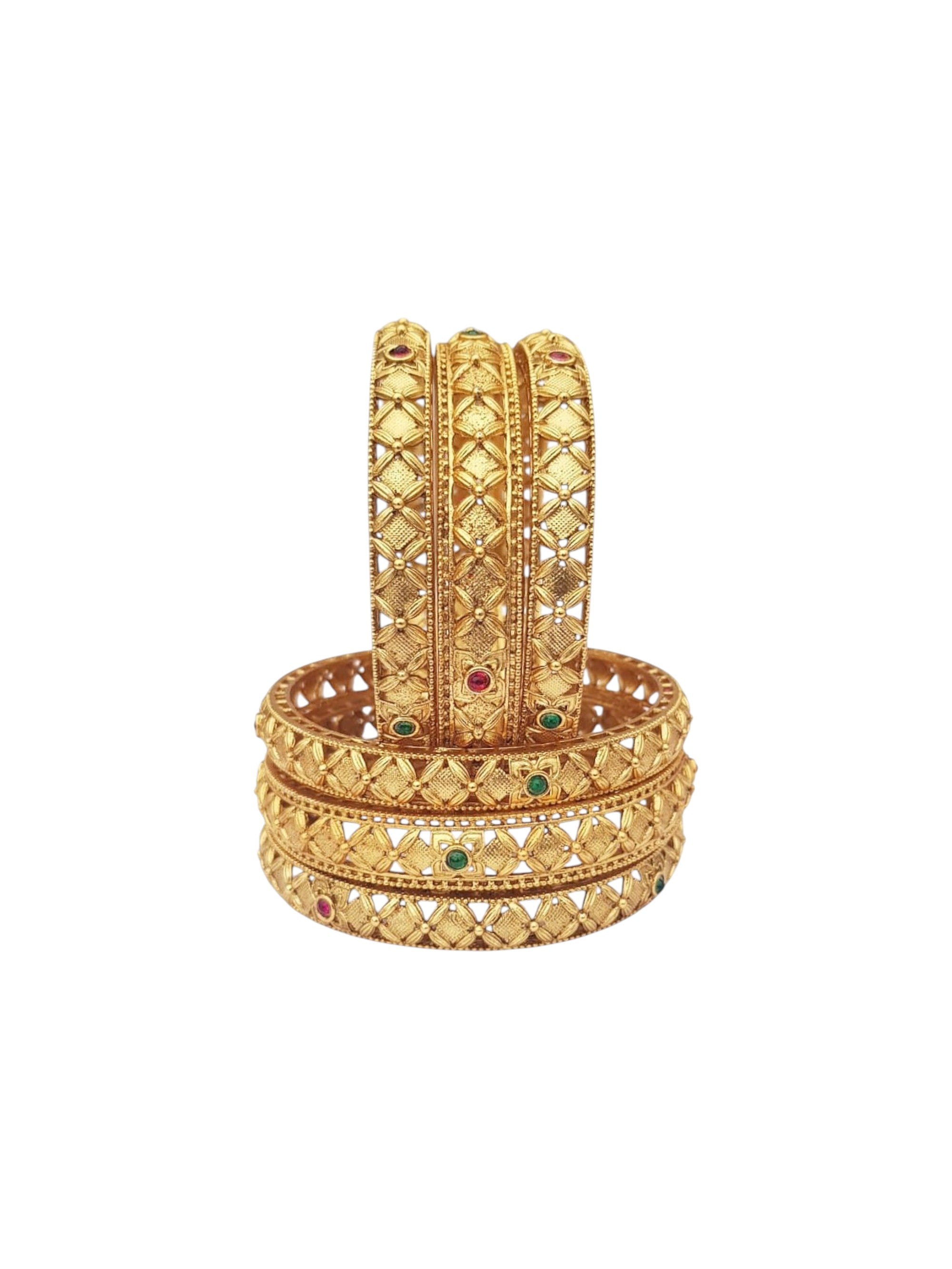 Multicolor Gold plated antique bangles set of 6 bangles