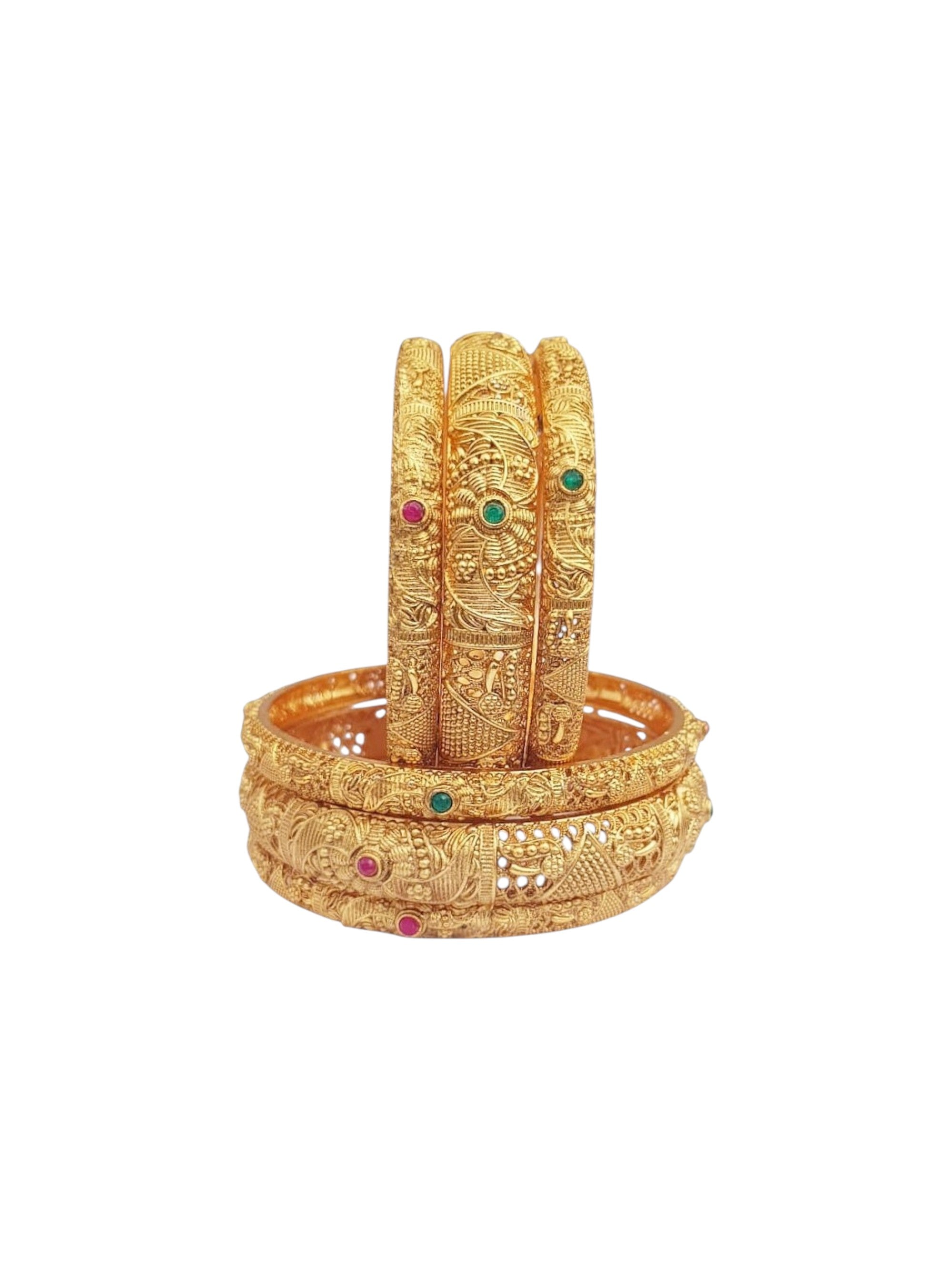 Multicolor Gold plated antique bangles set of 6 bangles  0825