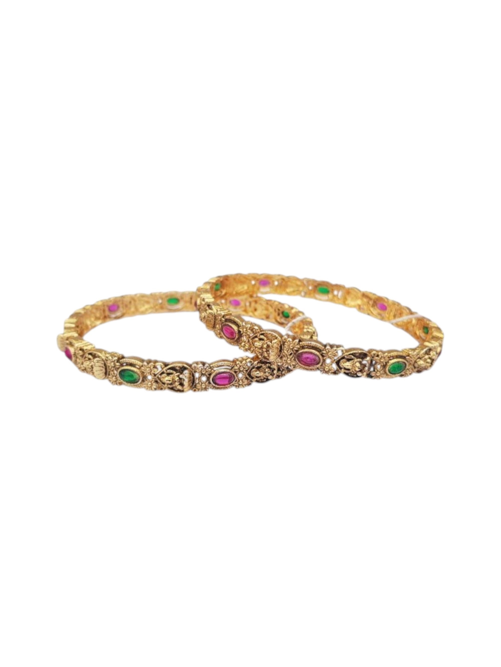 Gold plated Antique bangle with multicolor stones with Laxmi Set of 2 bangles