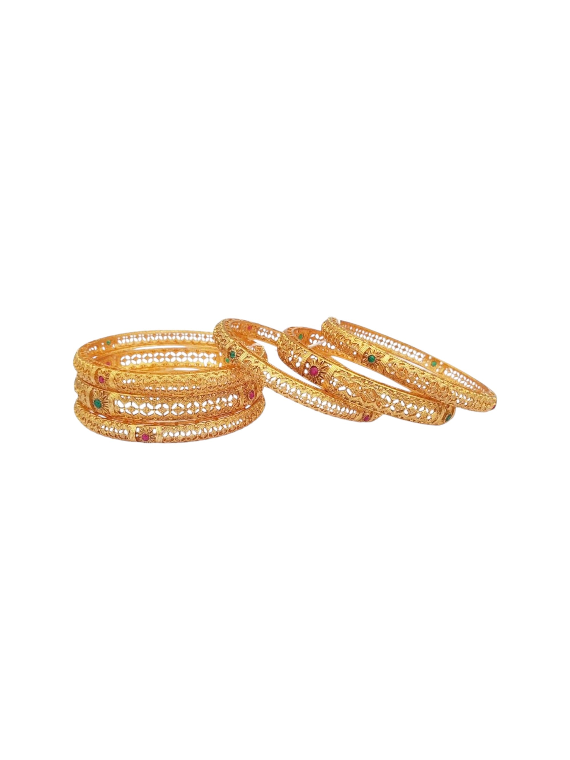 Multicolor Gold plated antique bangles set of 6 bangles  0825