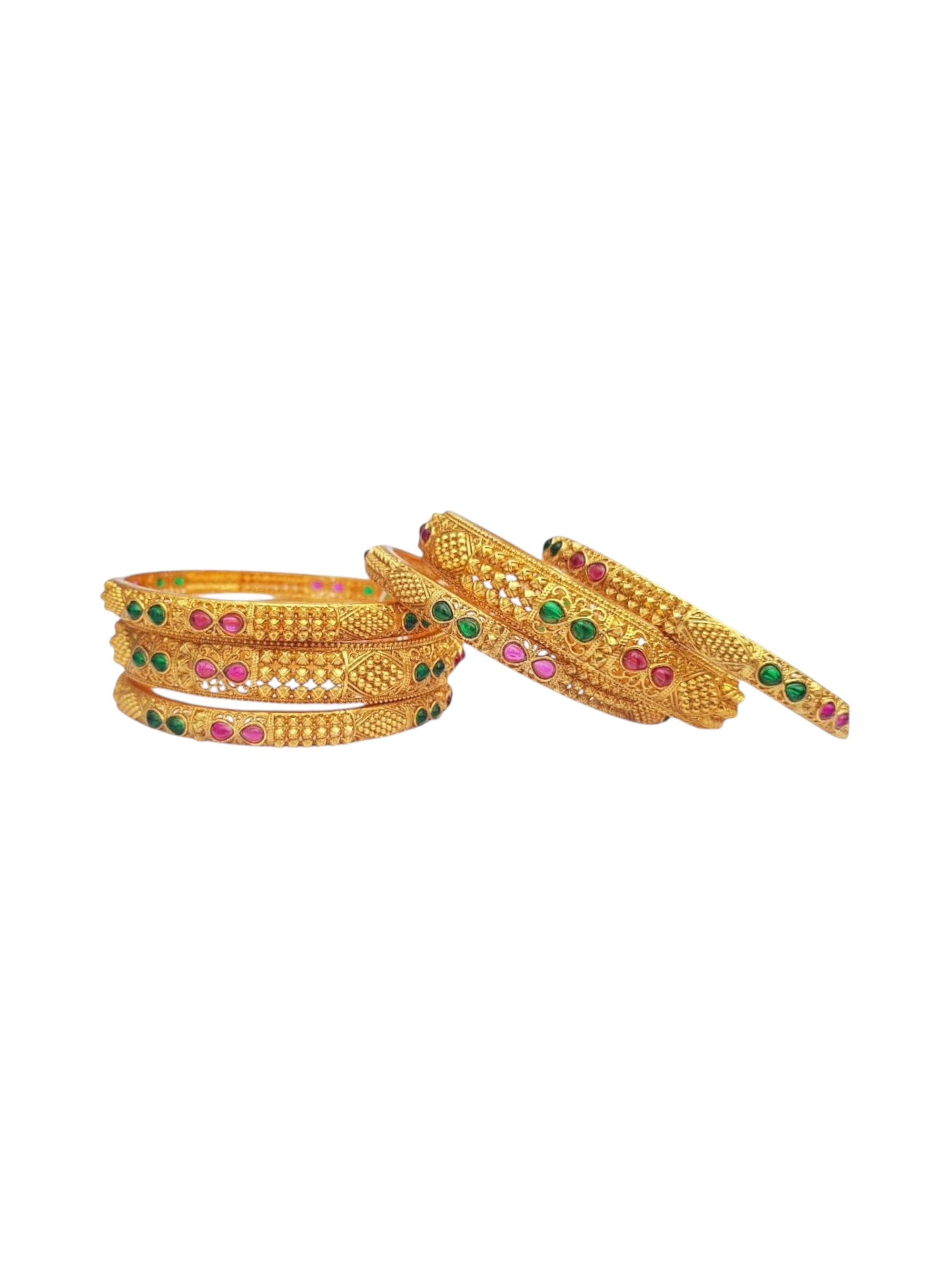 Multicolor Gold plated antique bangles set of 6 bangles  0825