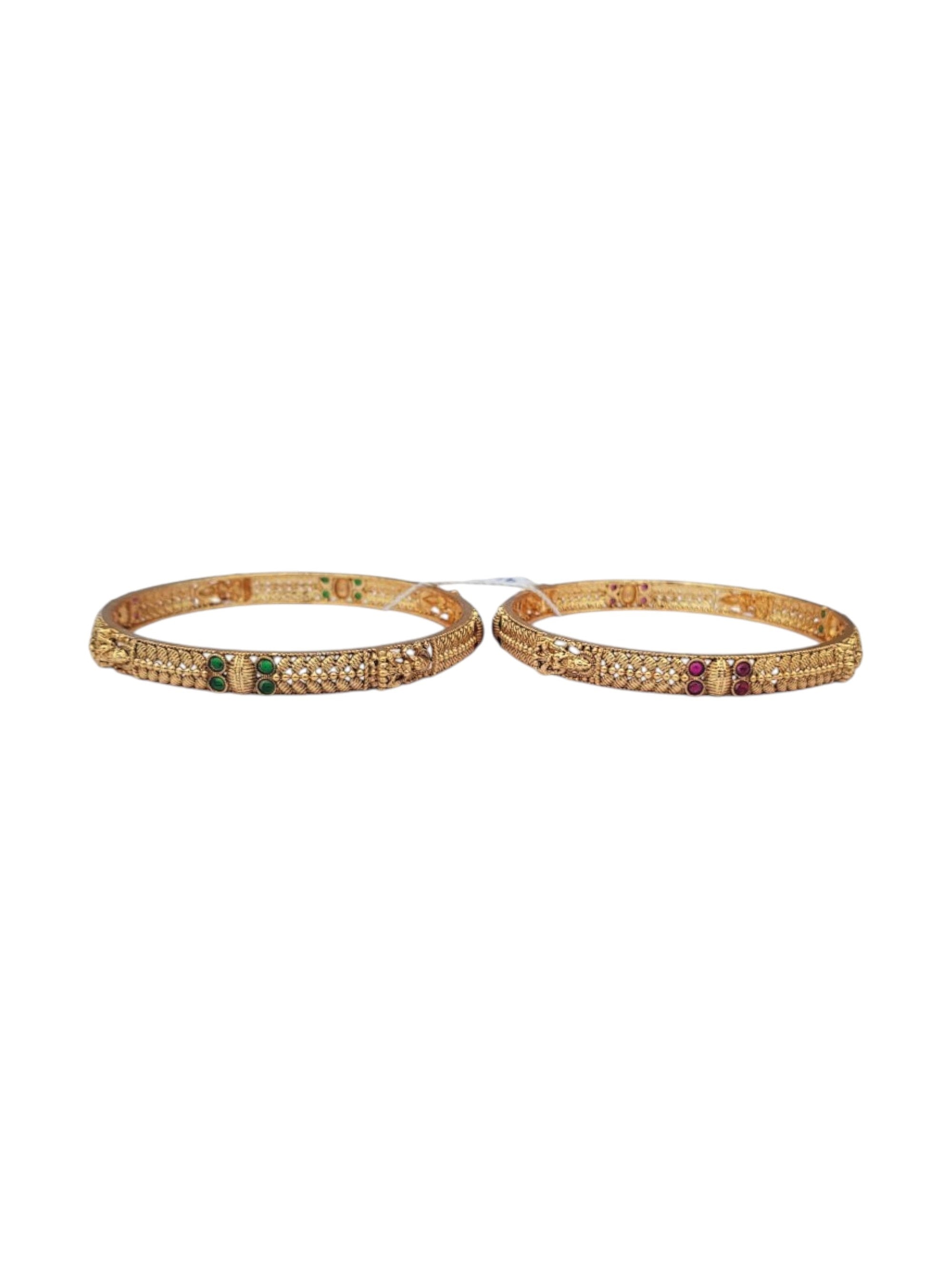 Gold plated Antique bangle with multicolor stones Set of 2 bangles