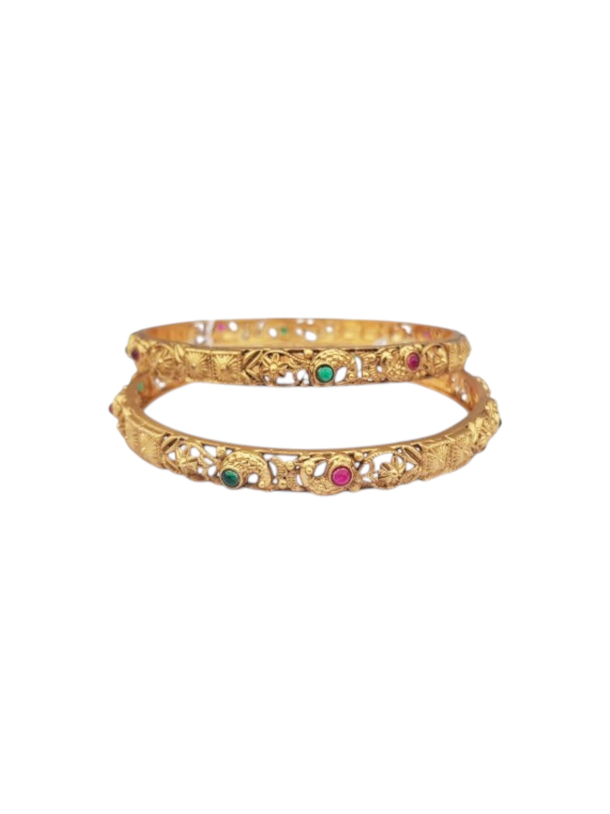 Multicolor Gold plated antique bangles set of 2 bangles  0825