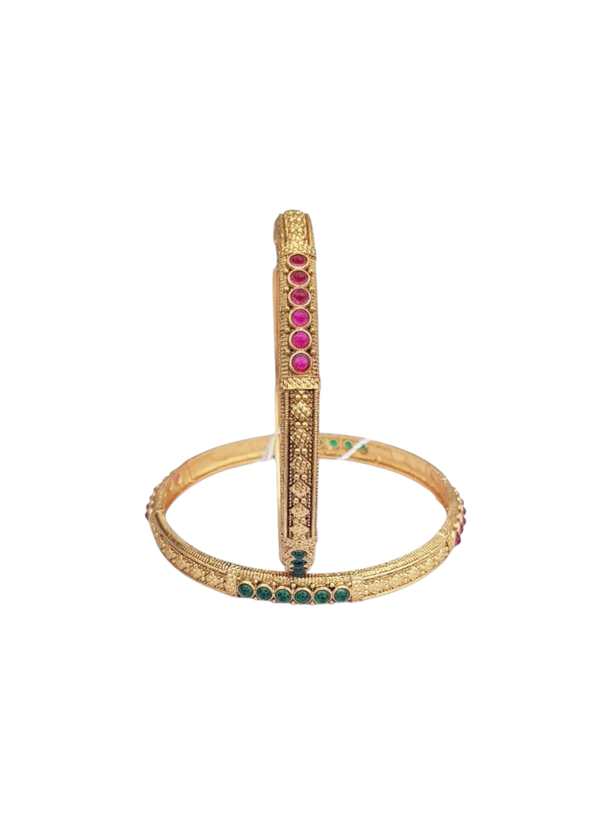 Multicolor Gold plated antique bangles set of 2 bangles