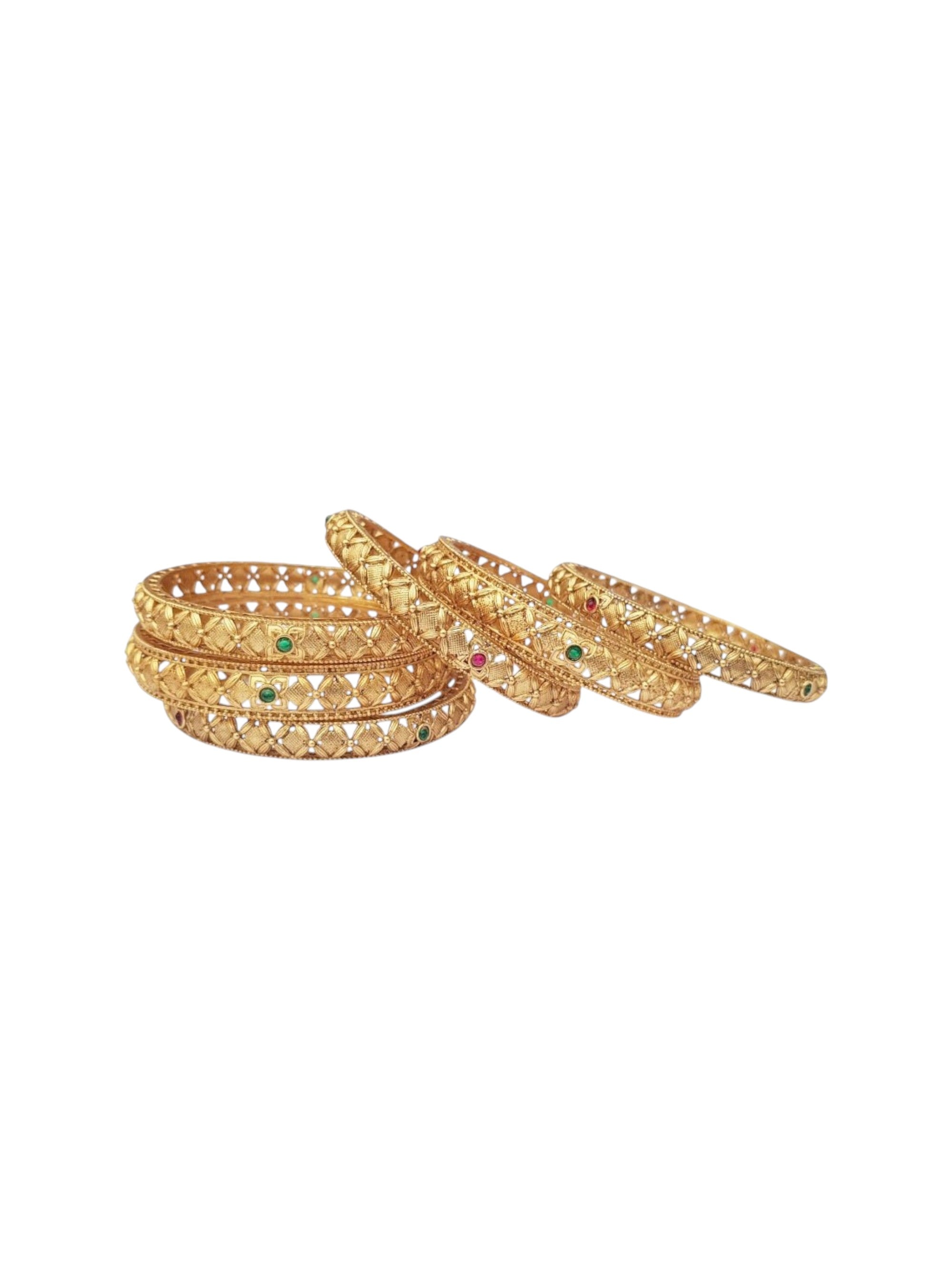 Multicolor Gold plated antique bangles set of 6 bangles