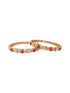 Gold plated Antique bangle with multicolor stones and pearl Set of 2 bangles
