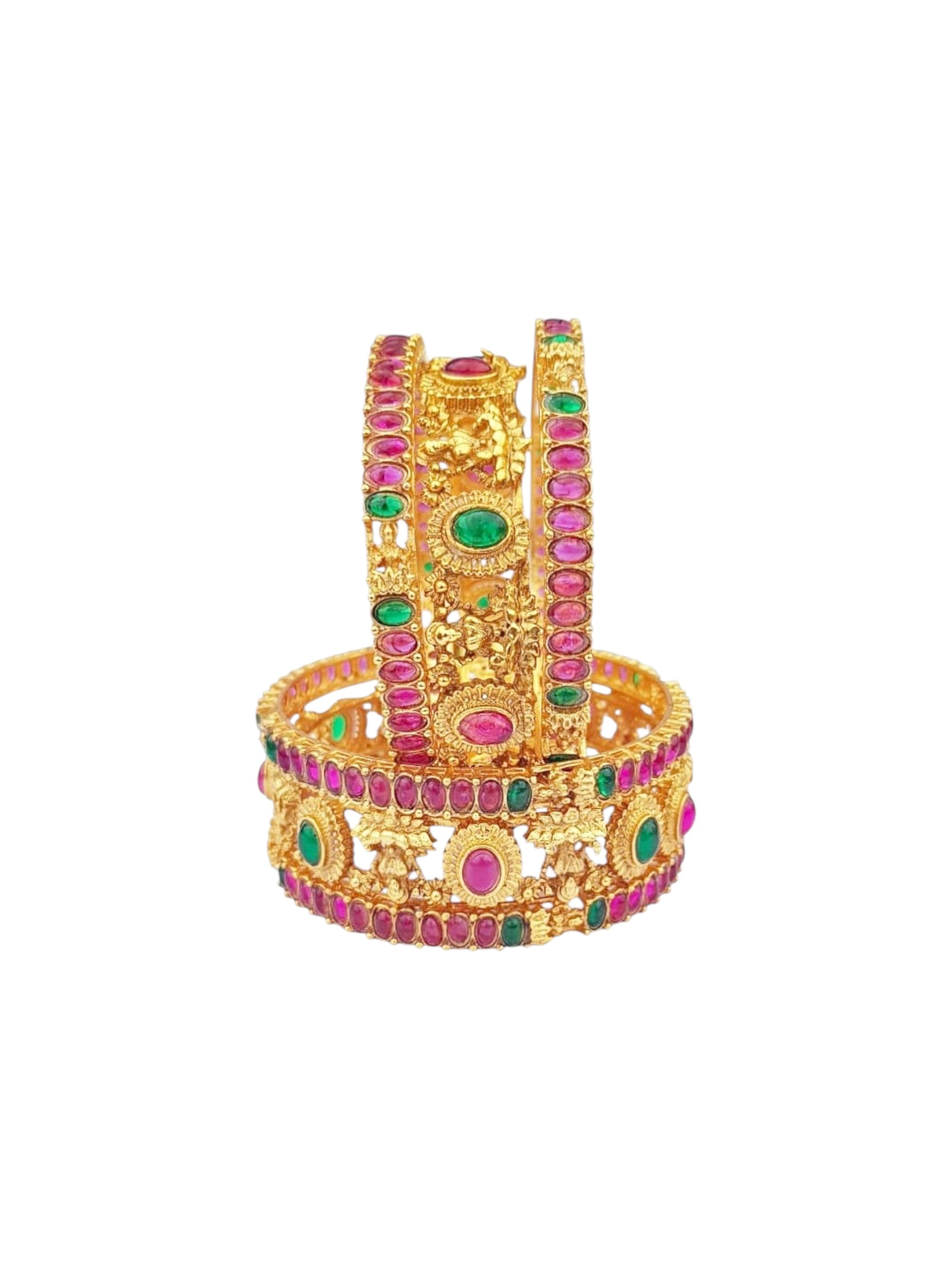 Multicolor Gold plated antique bangles set of 6 bangles  0825