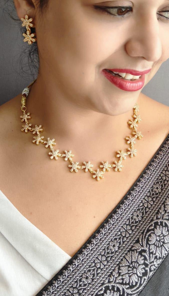 Premium Quality Zercon with White Gold finish Necklace set