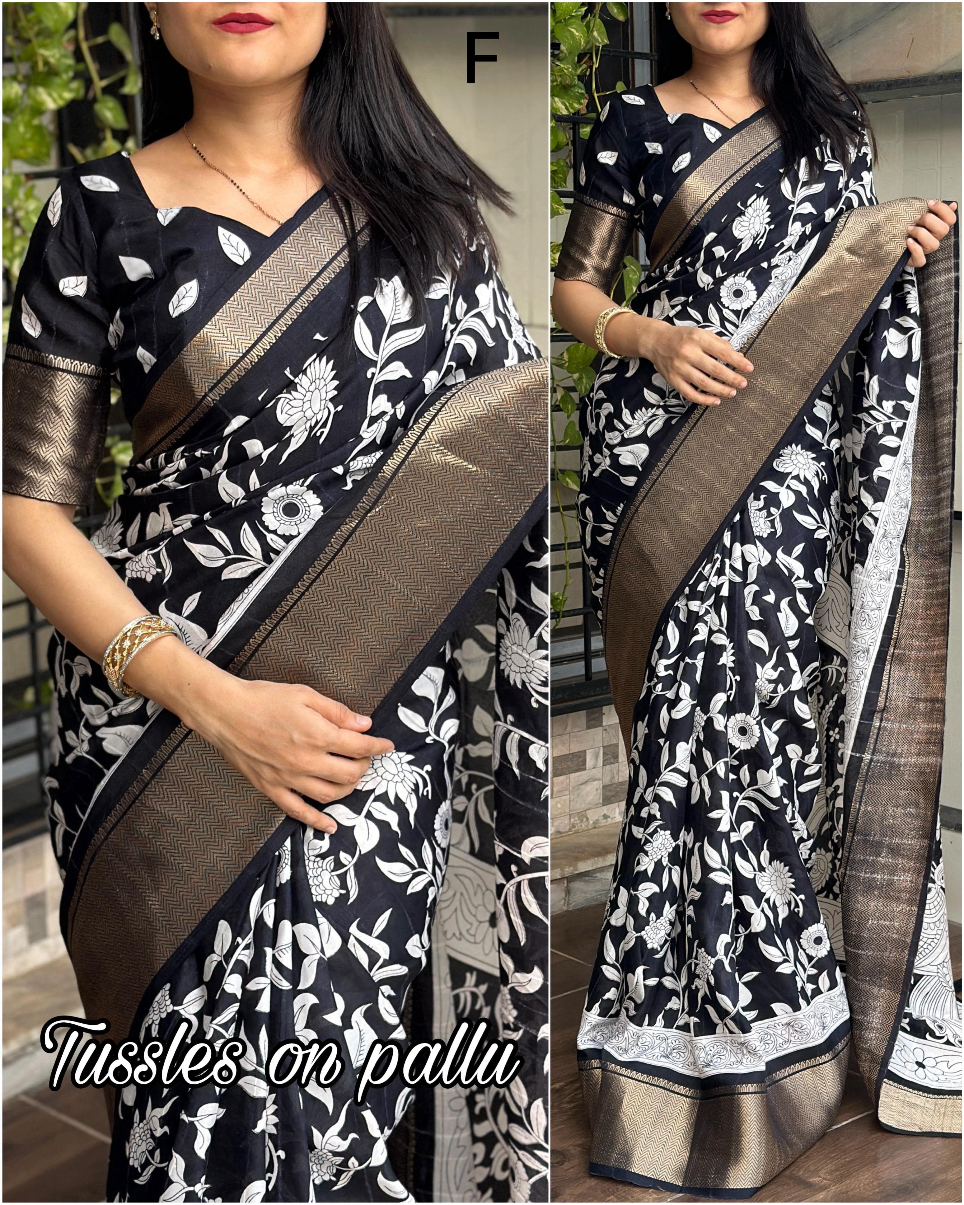 A perfect soft cotton saree to wear in black and white combination 21444N
