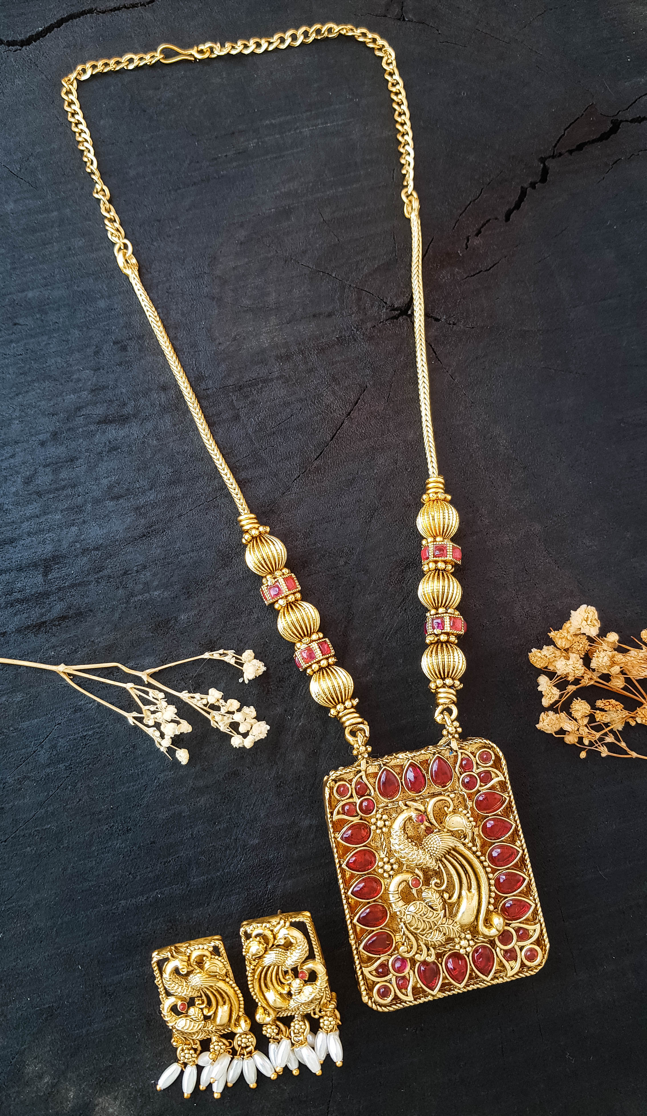Antique Finish Reversible pendant necklace Set 18281N