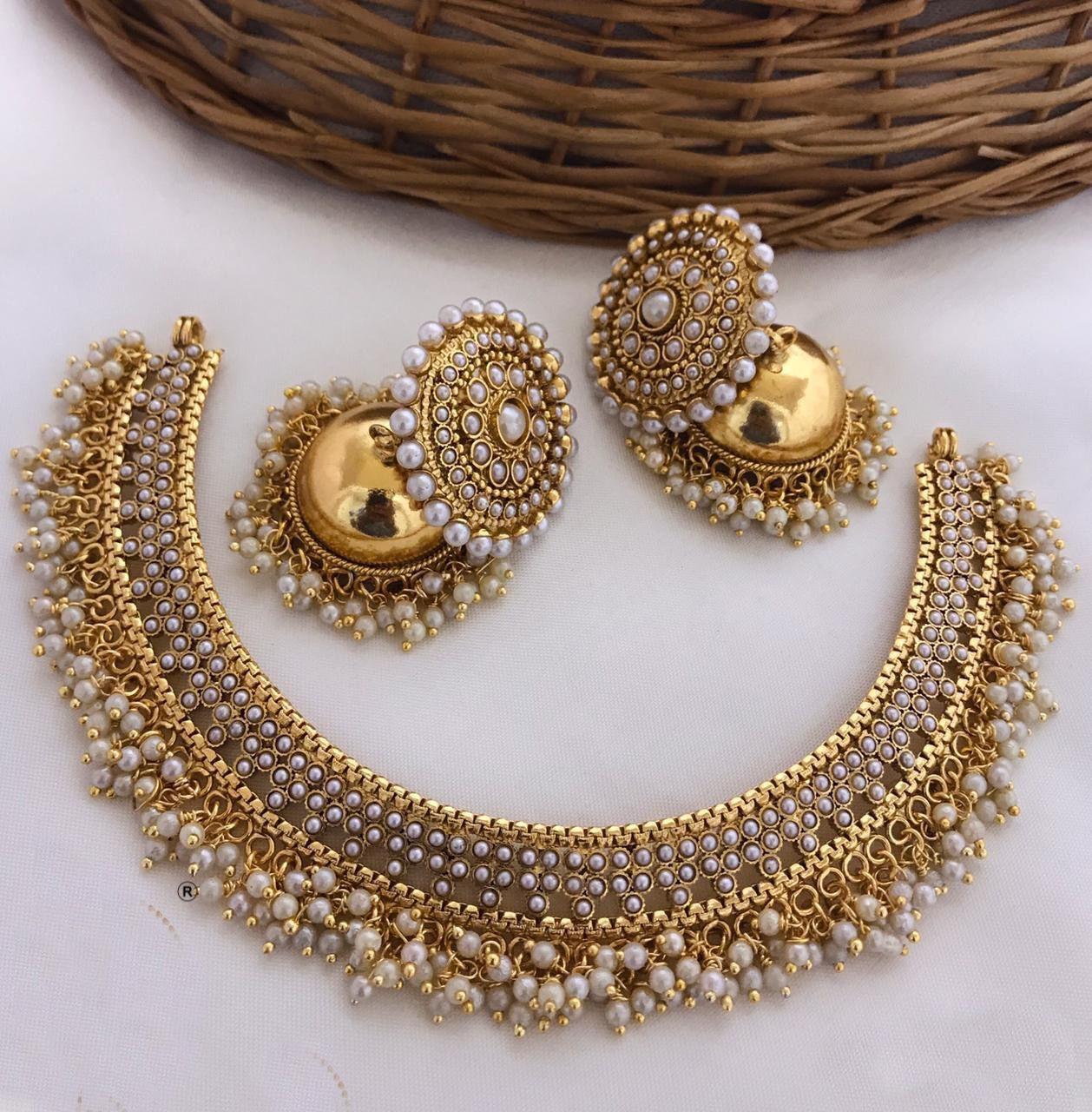 Antique Finish superhit design pearl short necklace 5896N