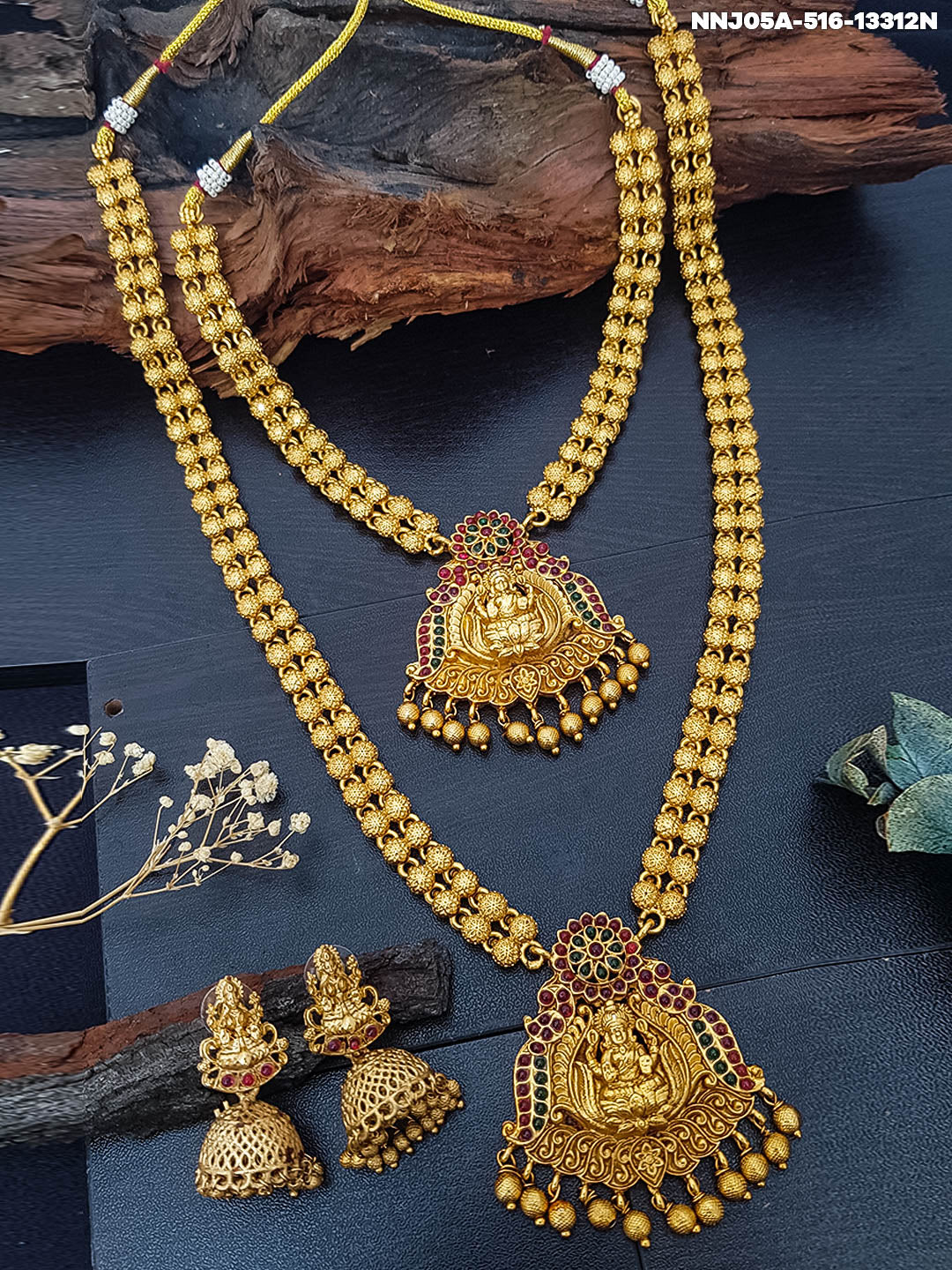 Antique Gold Finish Laxmi Necklace Set Combo 13312N