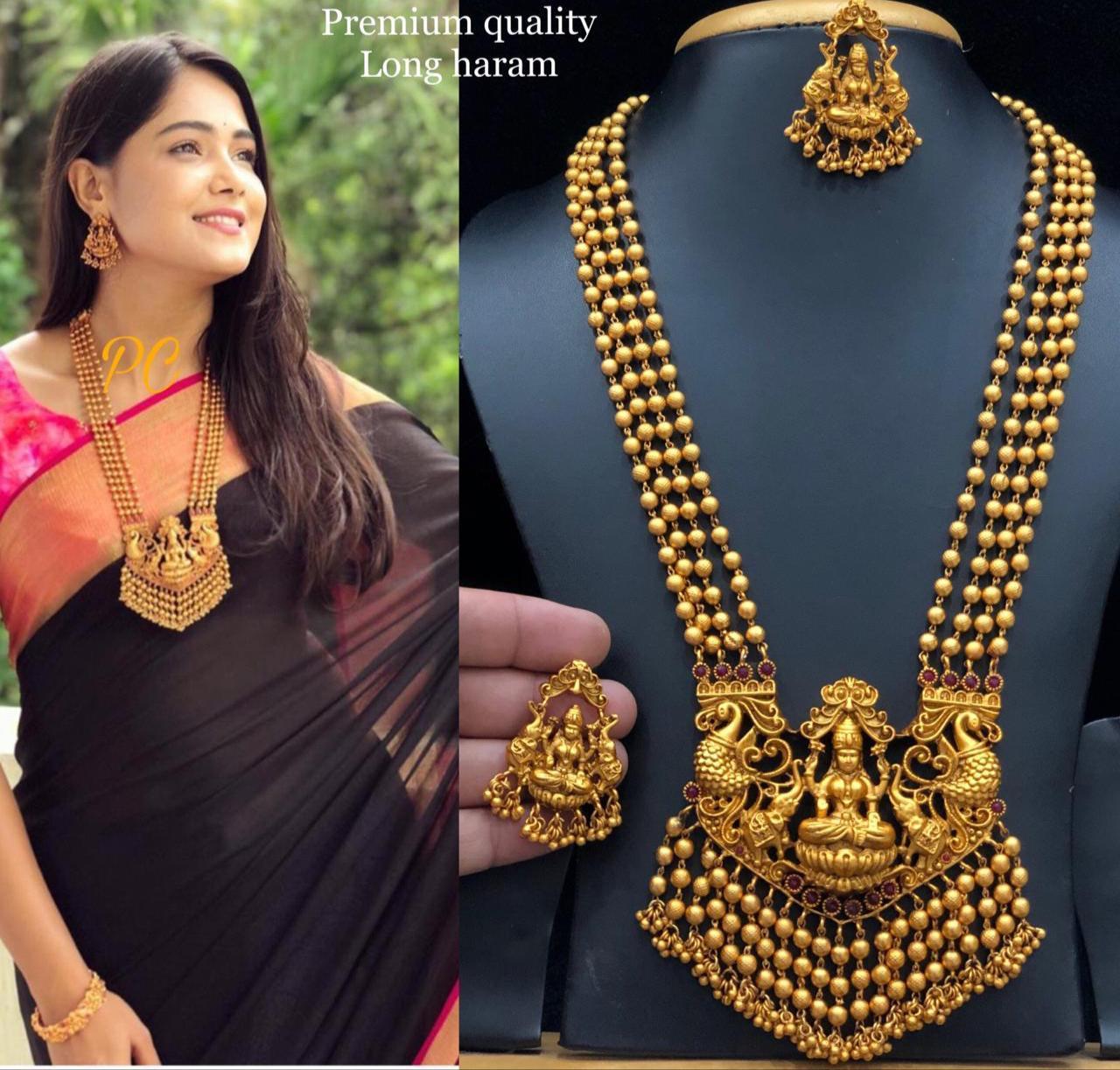 Antique Gold Finish Long Lakshmi Necklace Set FREE Express Delivery 2400N Bridal