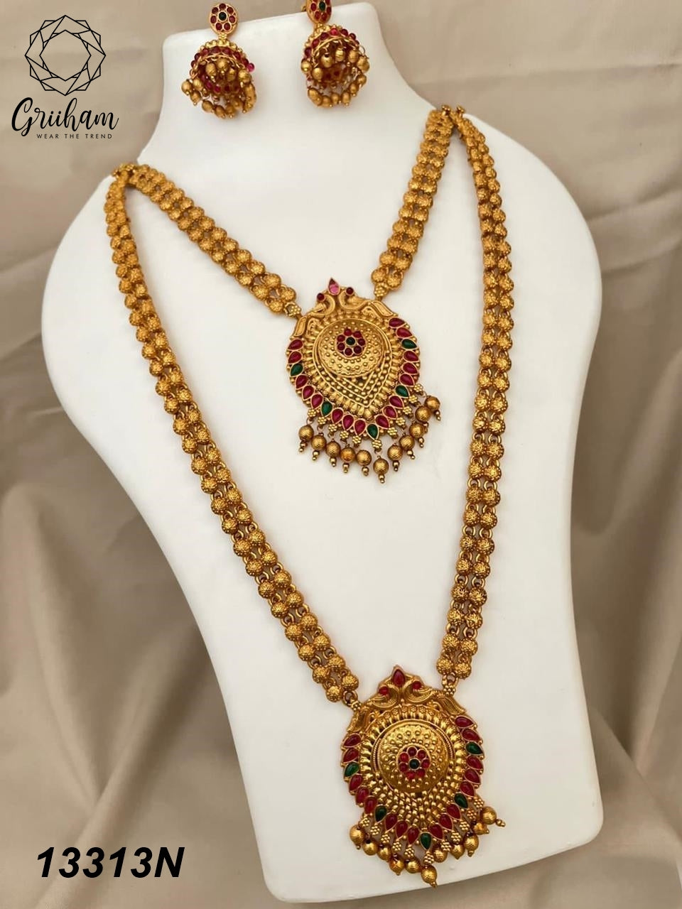 Antique Gold Finish Peacock Necklace Set Combo 13313N
